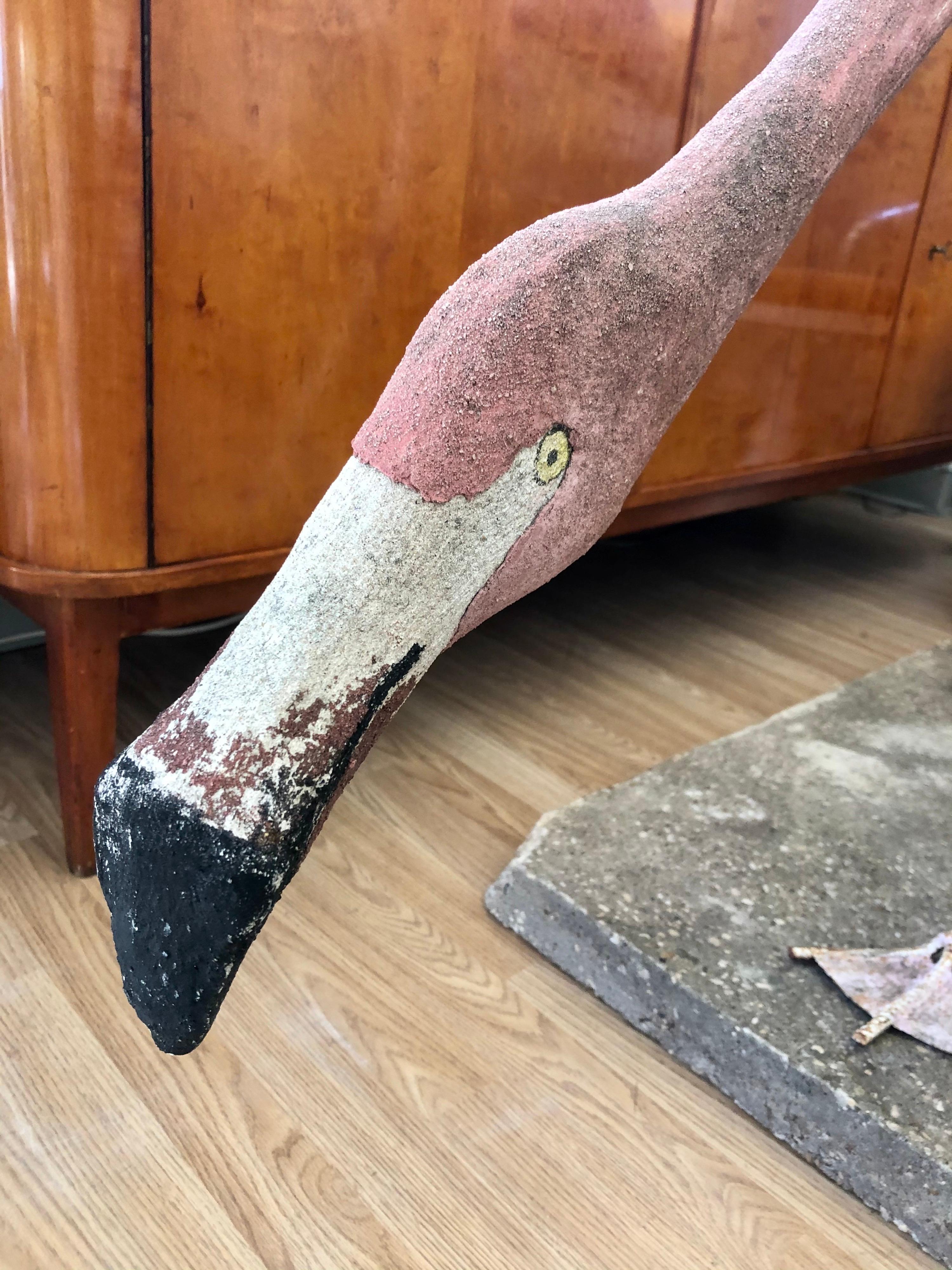 Designed by Jorge Mercado, this flamingo is in overall good condition. Pink and white. Concrete. Rebar legs. See photos for surface condition.
Dimensions:
56