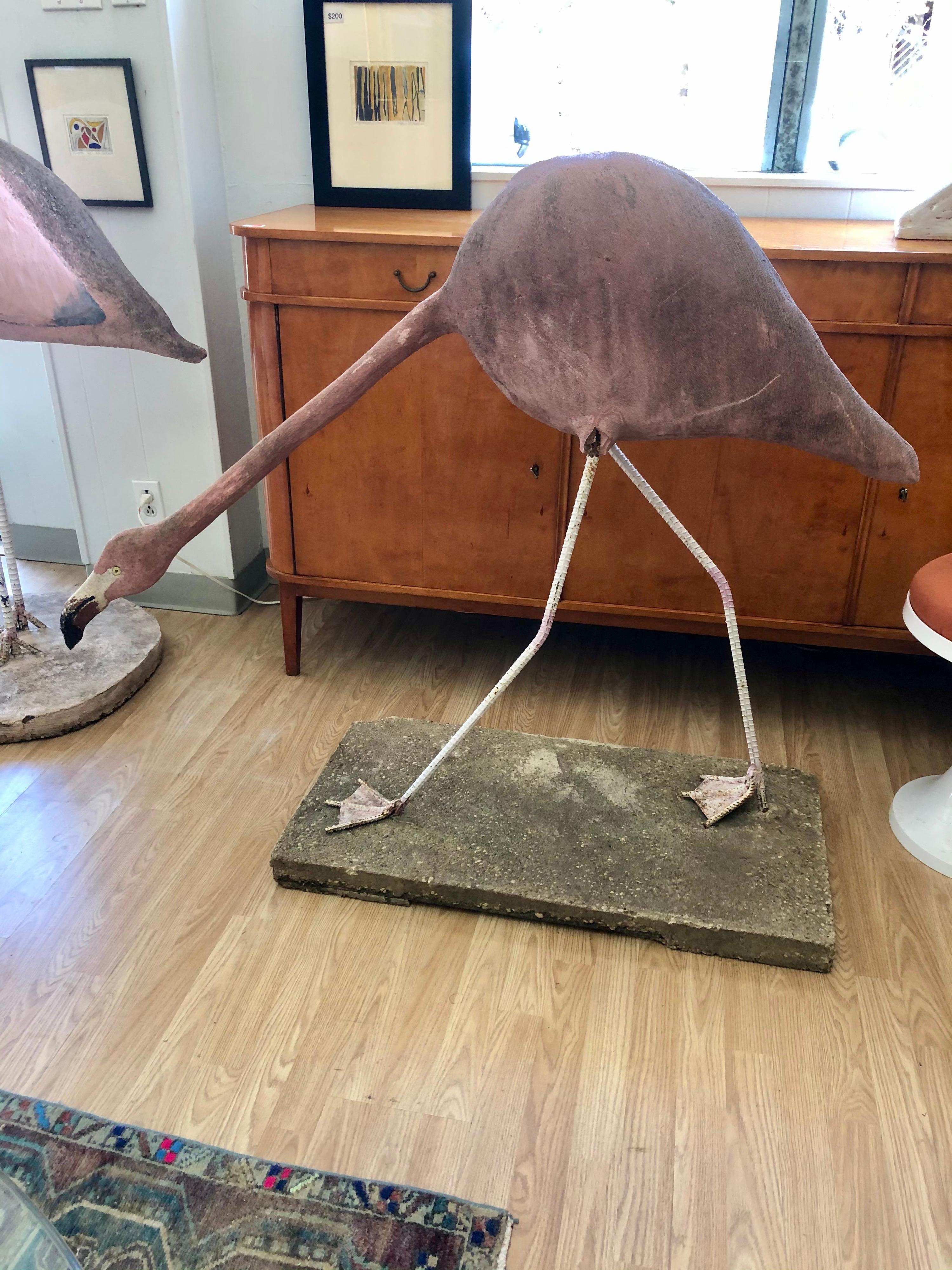 Vintage Large Concrete Standing Pink Flamingo Sculpture by Jorge Mercado 1