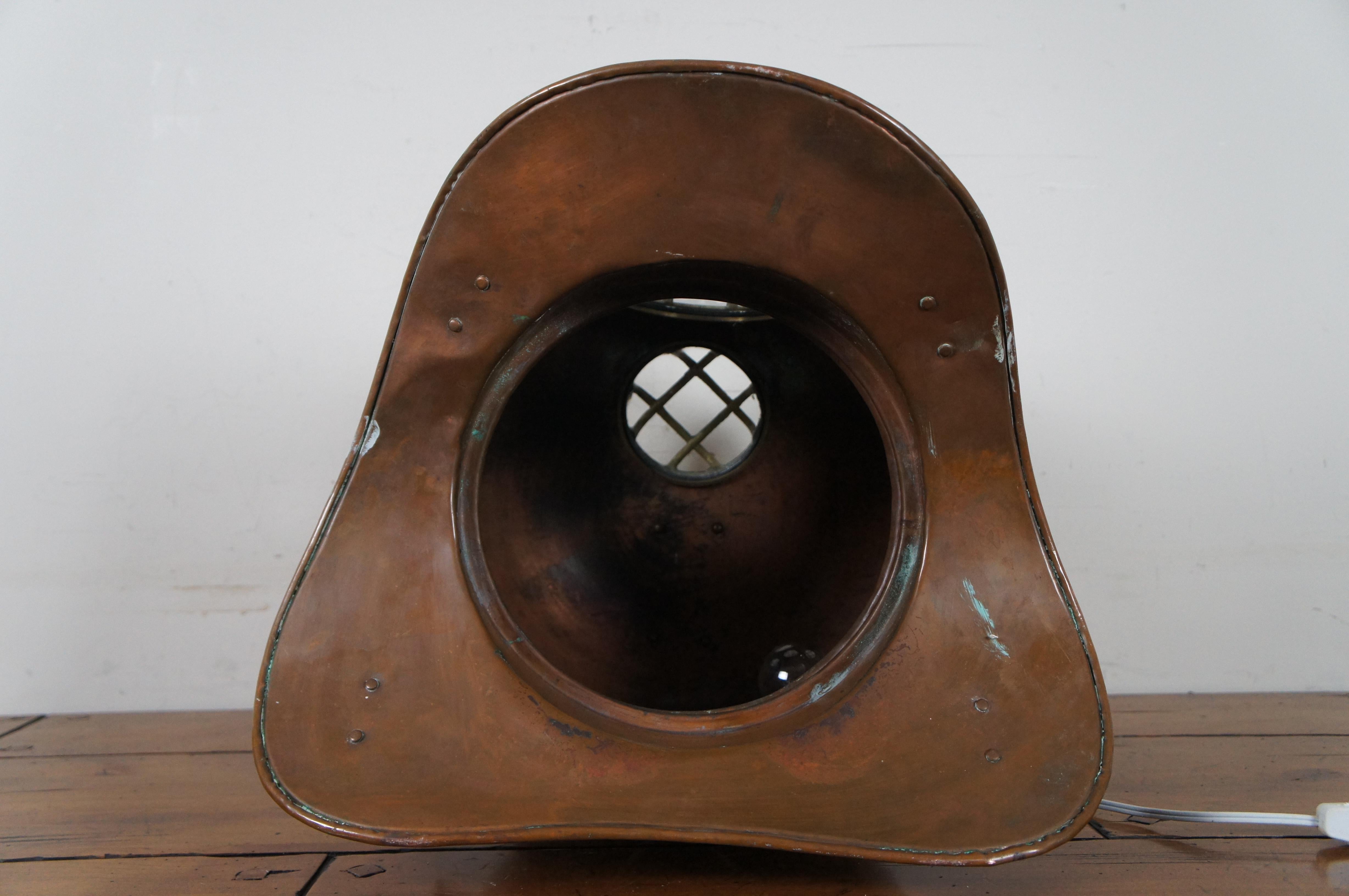 Vintage Large Copper Diving Nautical Martime Divers Helmet Table Lamp For Sale 1