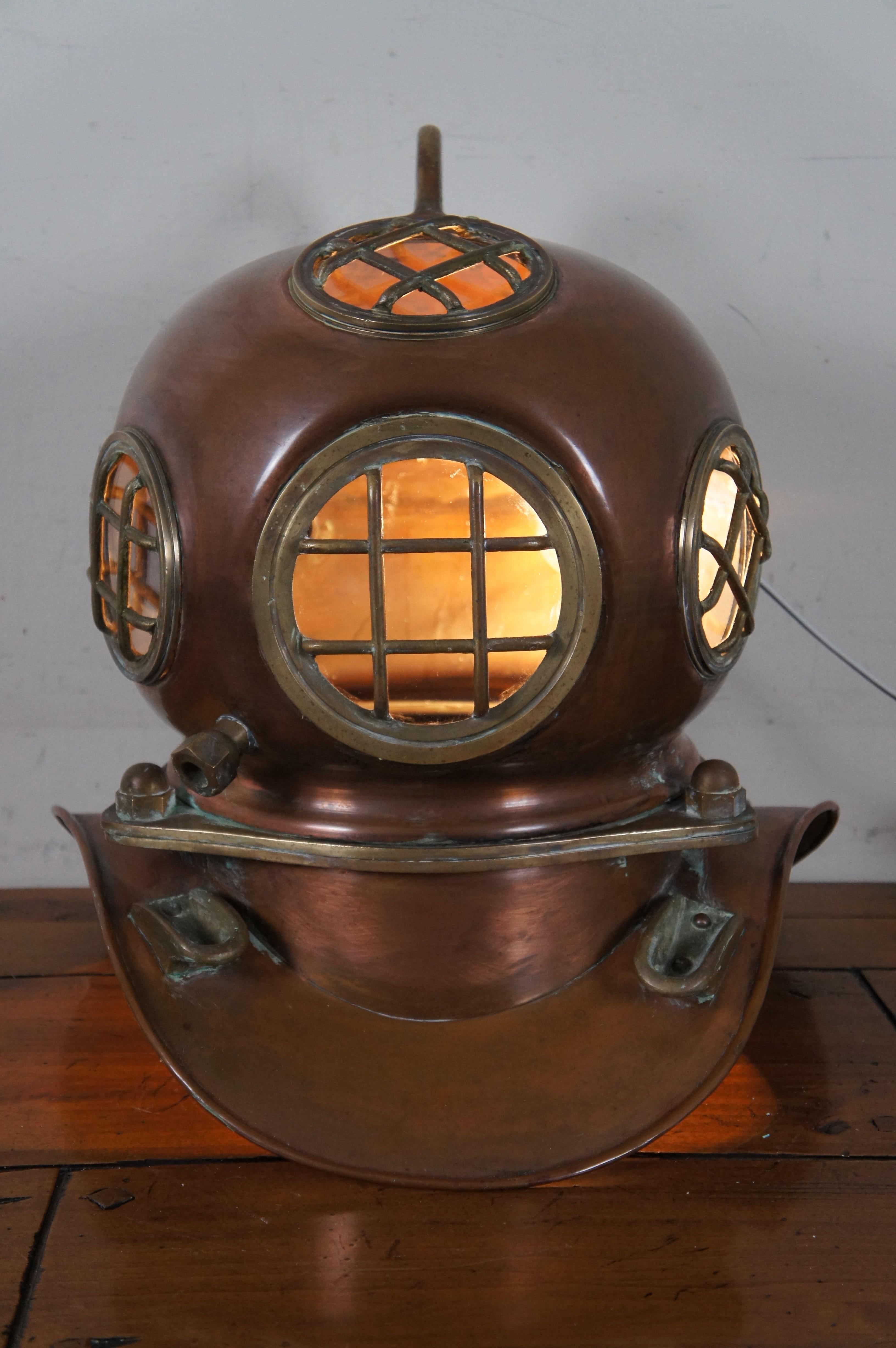 Vintage Large Copper Diving Nautical Martime Divers Helmet Table Lamp For Sale 2