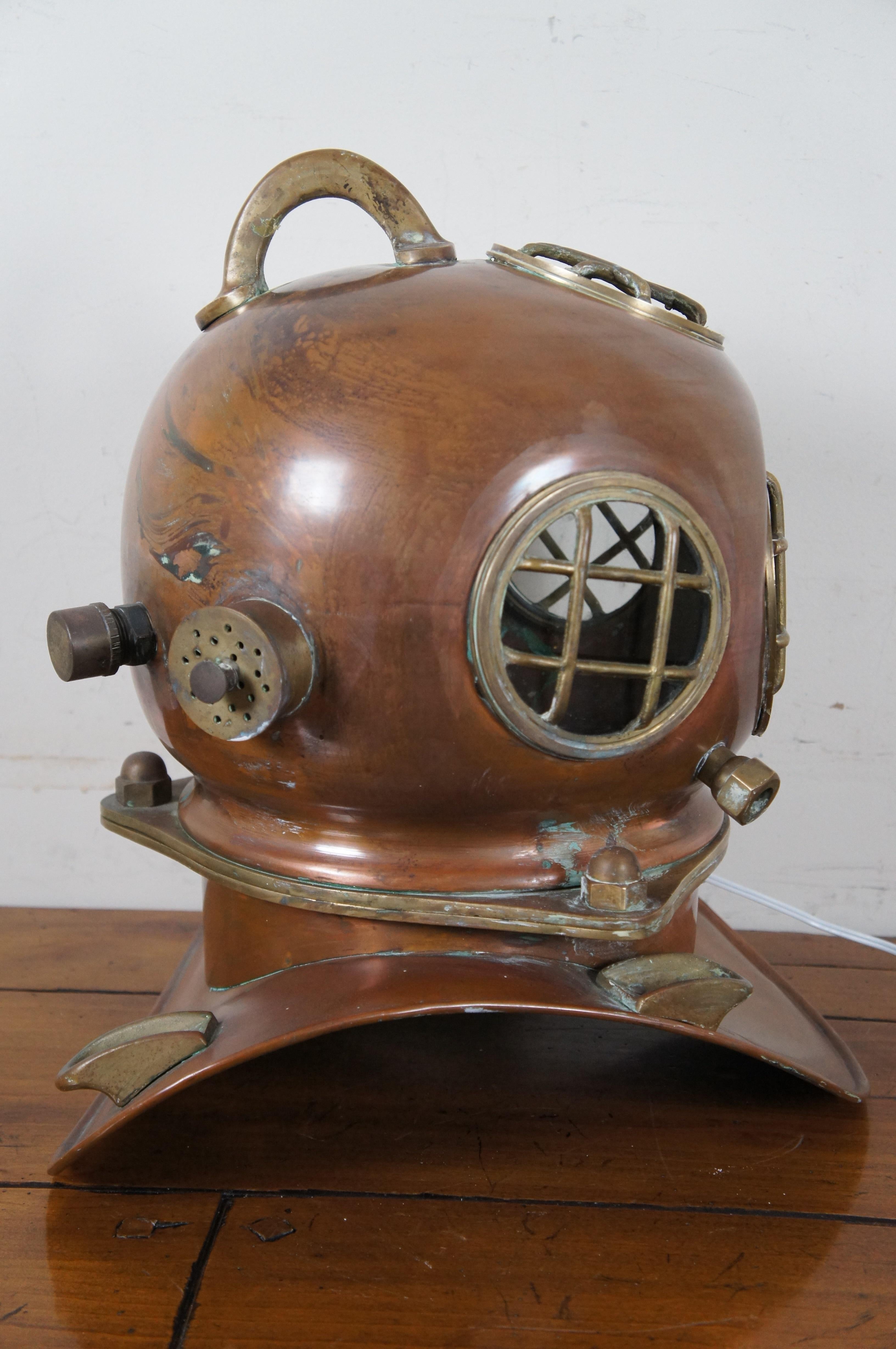 Victorian Vintage Large Copper Diving Nautical Martime Divers Helmet Table Lamp For Sale