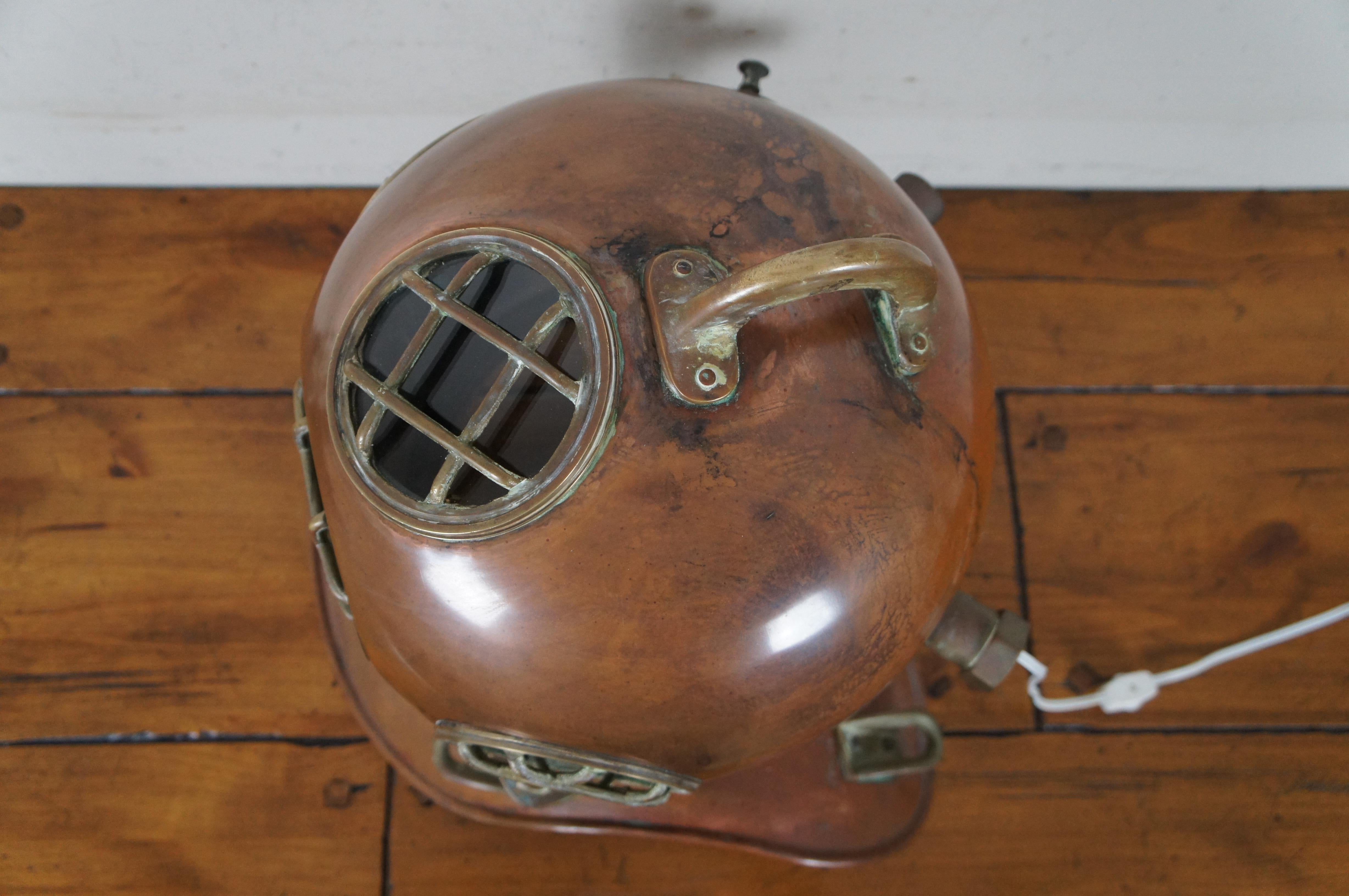 Große Kupfer- Diving Nautische Martime Divers Helm-Tischlampe, Vintage im Angebot 2