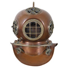 Große Kupfer- Diving Nautische Martime Divers Helm-Tischlampe, Vintage
