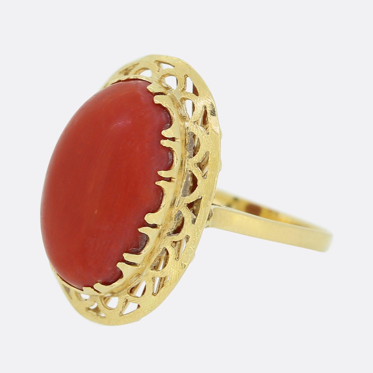 Oval Cut Vintage Large Coral Cocktail Ring For Sale