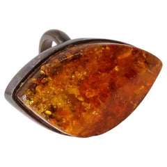 Vintage Large Costume Polished Amber Metal Cocktail Ring