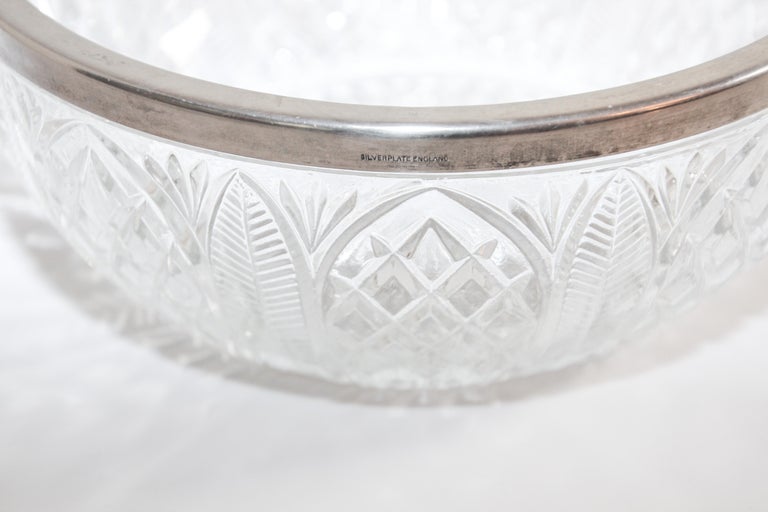 Vintage Large Crystal Bowl with Silver Plated Rim at 1stDibs