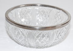Vintage Large Crystal Bowl with Silver Plated Rim
