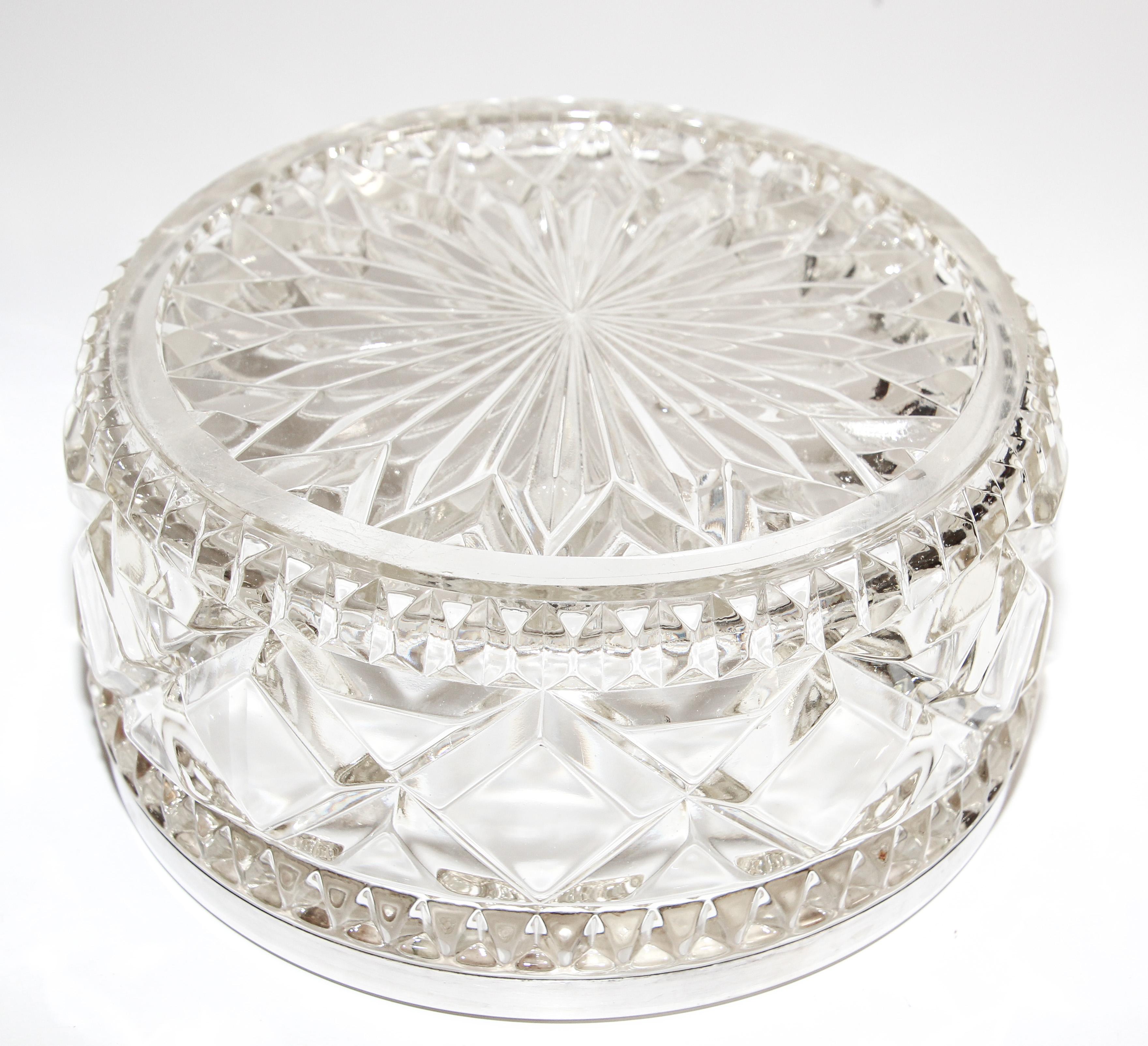 vintage crystal bowl with silver rim