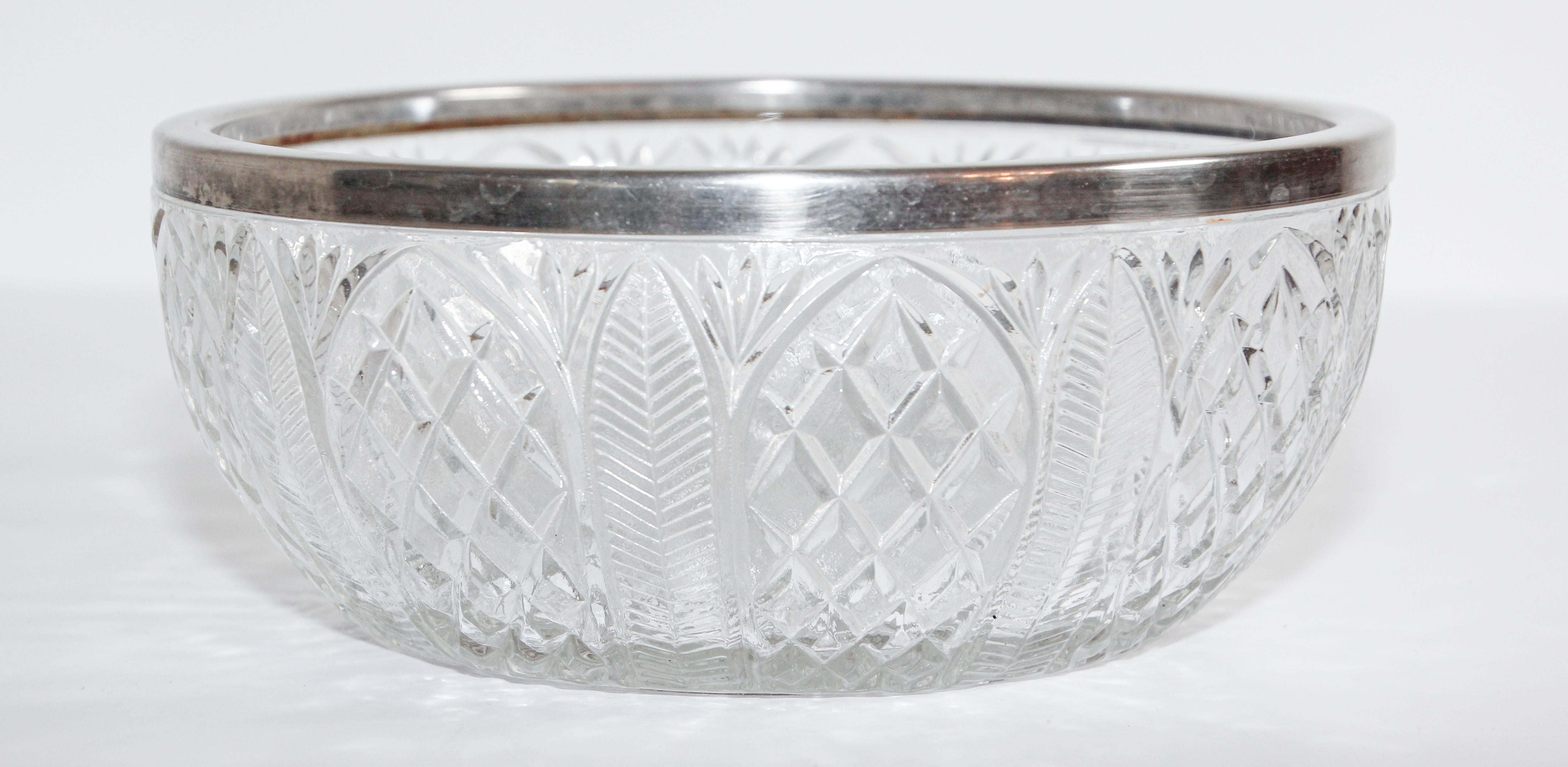 vintage glass bowl with silver rim