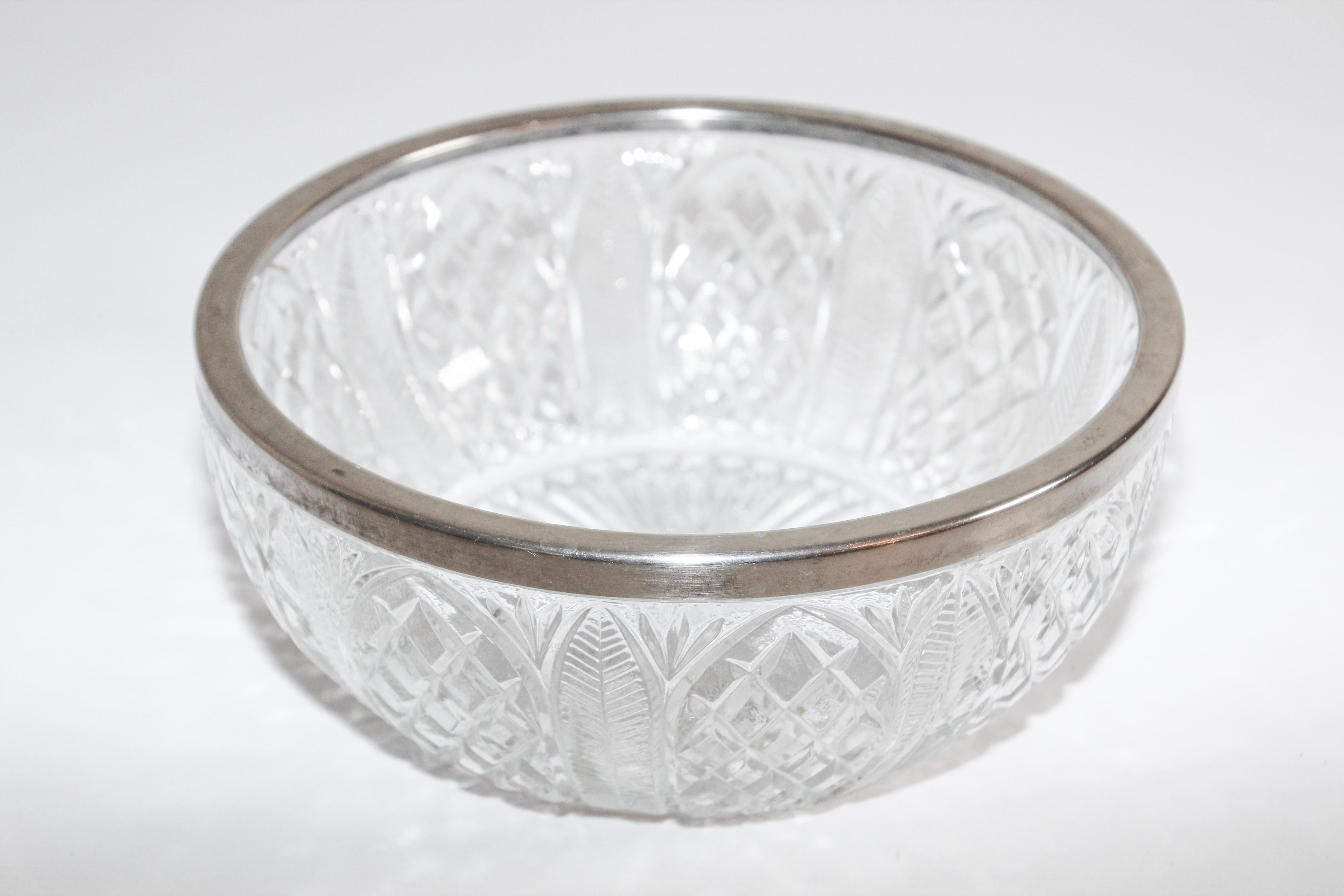 crystal bowl with silver rim