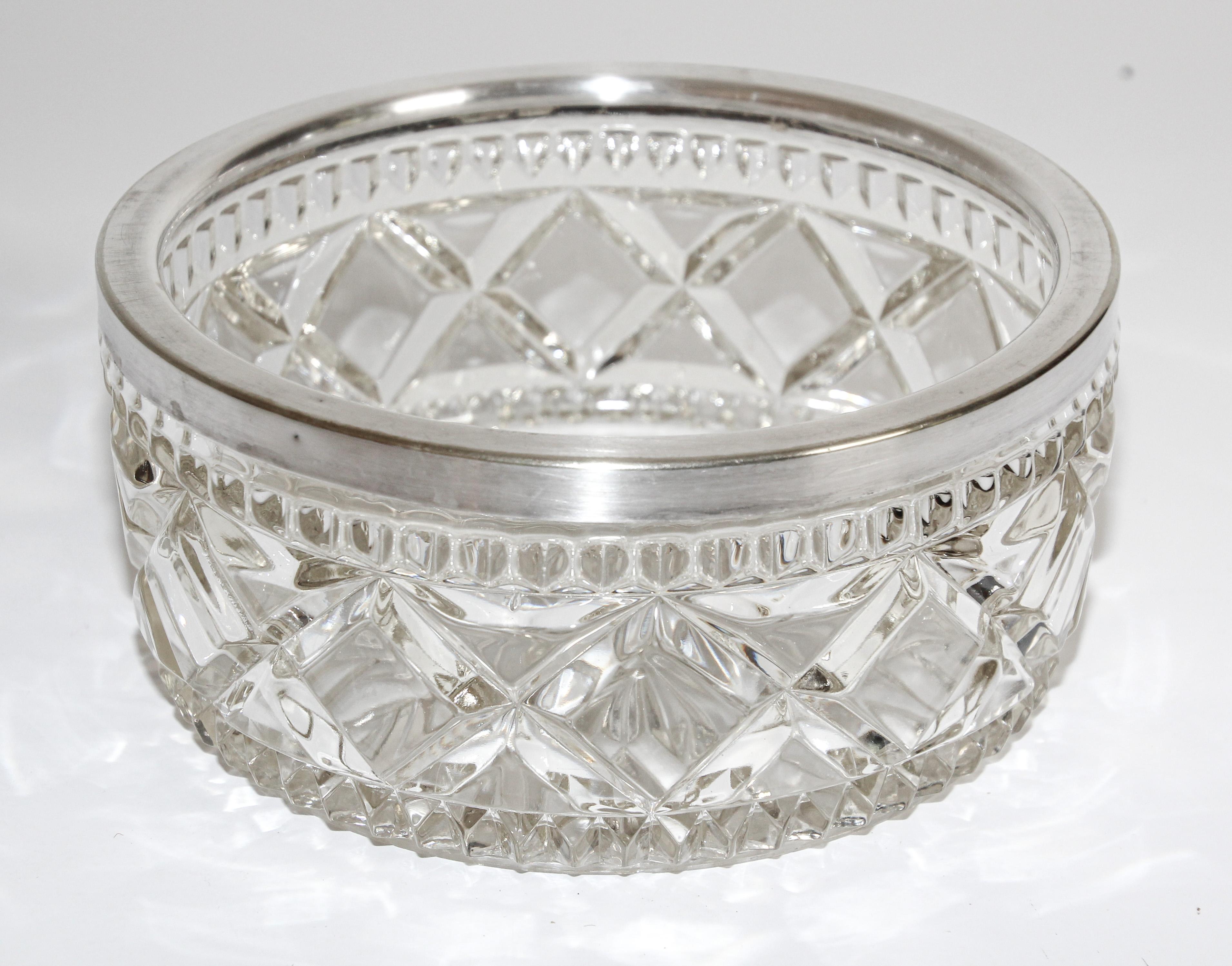 Modern Vintage Large Crystal Bowl with Silver Plated Rim
