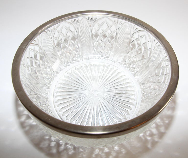 Vintage Large Crystal Bowl with Silver Plated Rim at 1stDibs