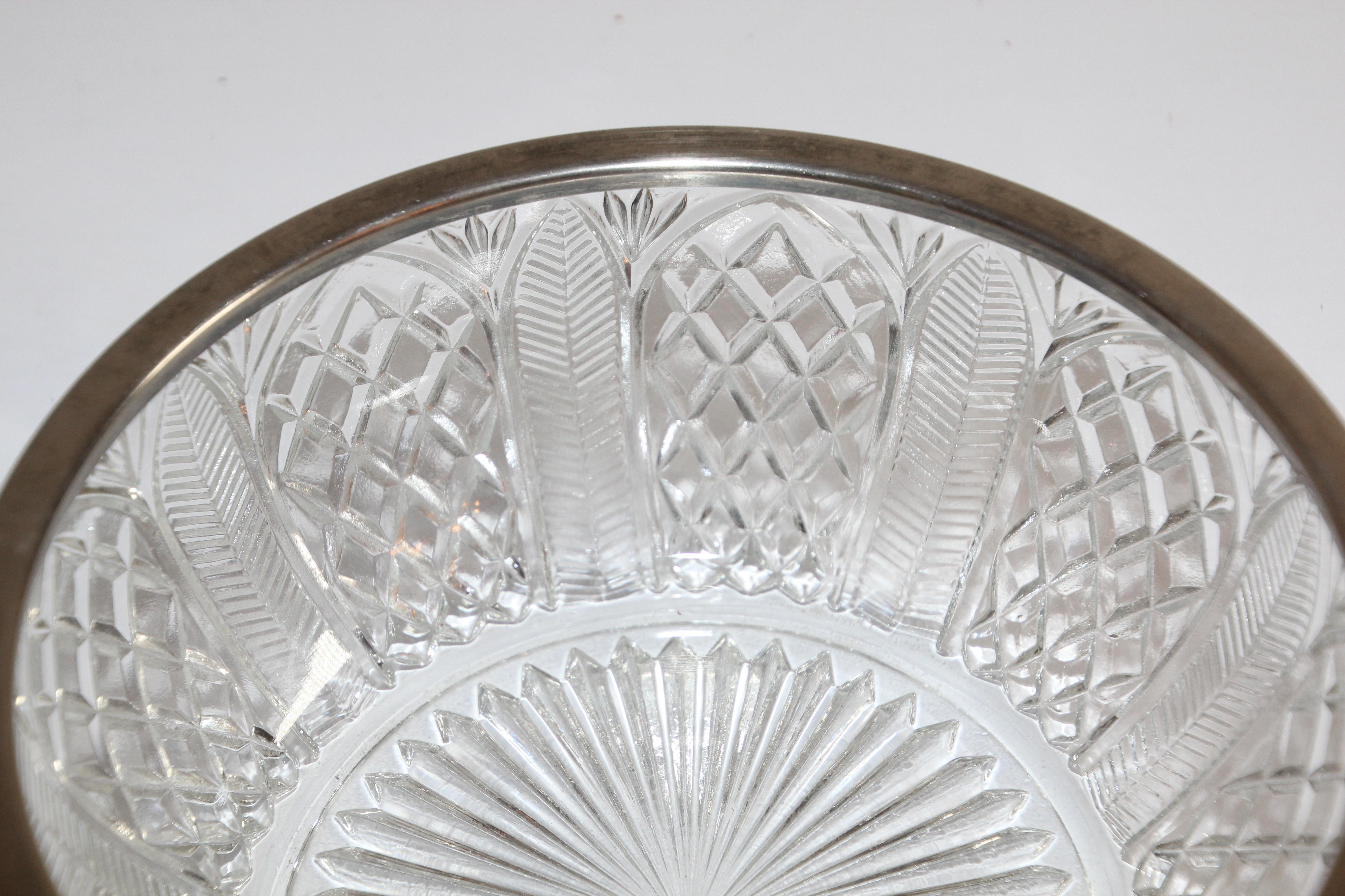 Modern Vintage Large Crystal Bowl with Silver Plated Rim