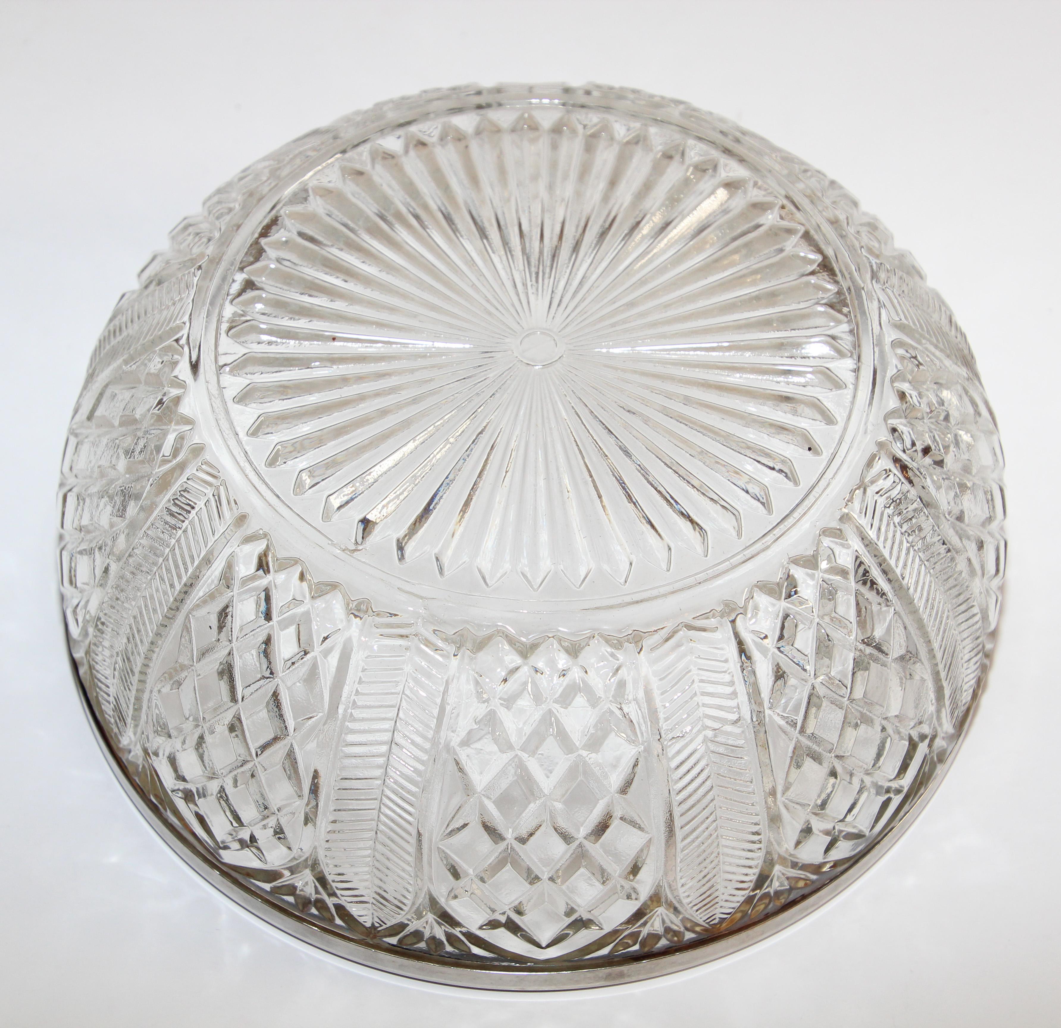 Hand-Crafted Vintage Large Crystal Bowl with Silver Plated Rim