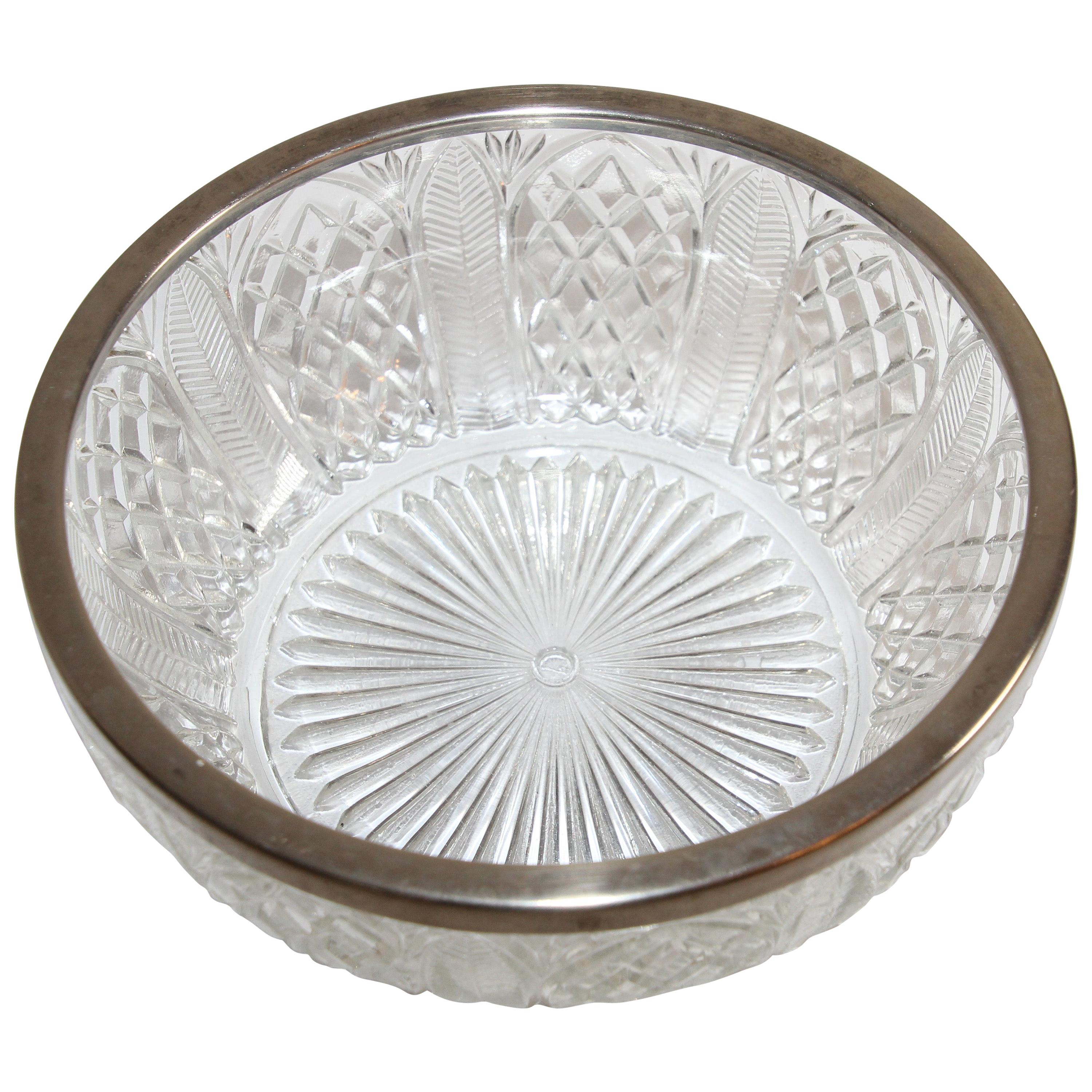 Vintage Large Crystal Bowl with Silver Plated Rim