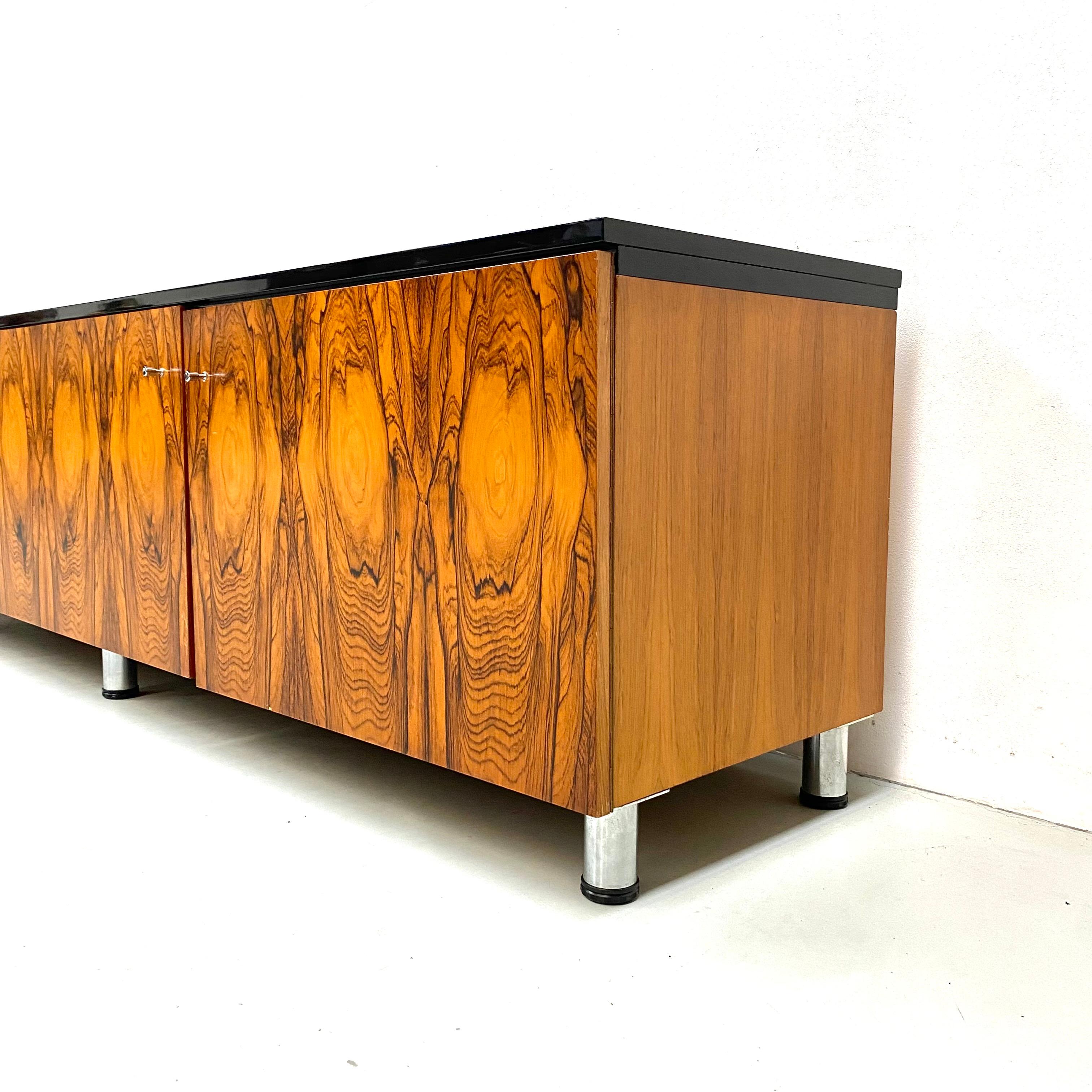 Vintage Large Danish Walnut Sideboard with Piano Black Lacquered Top, 1960s 5