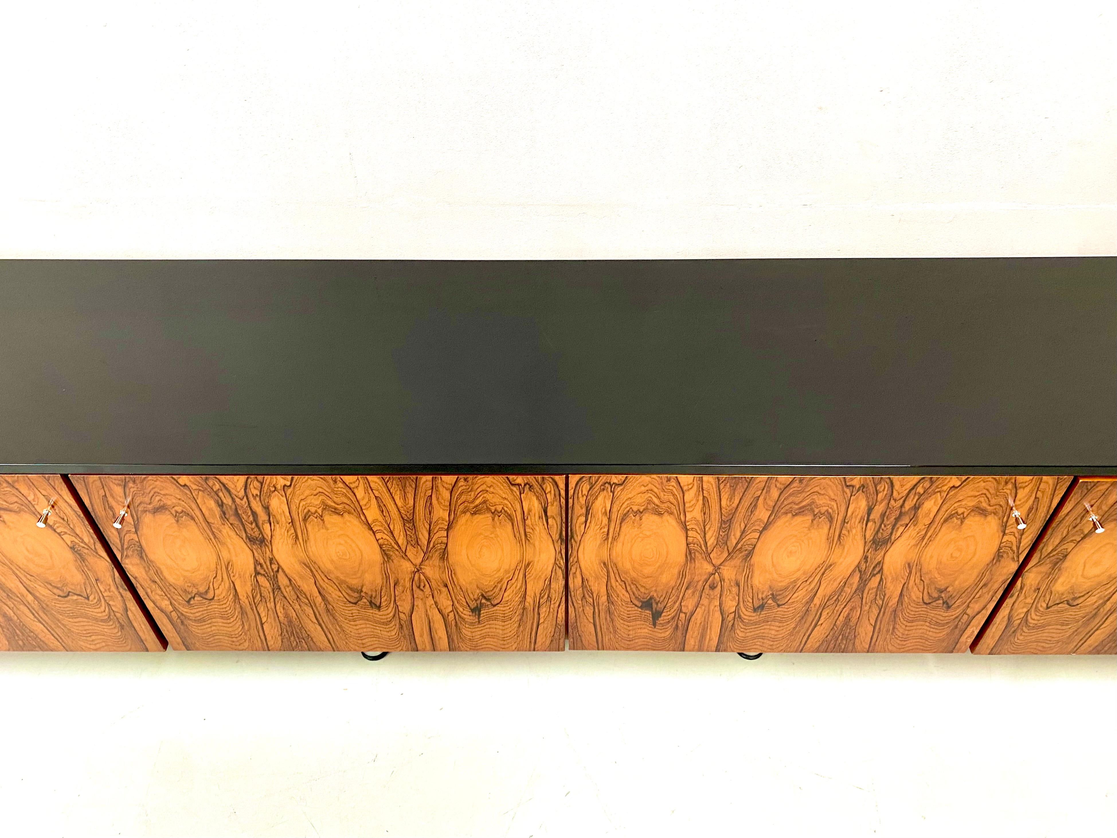 Vintage Large Danish Walnut Sideboard with Piano Black Lacquered Top, 1960s 7