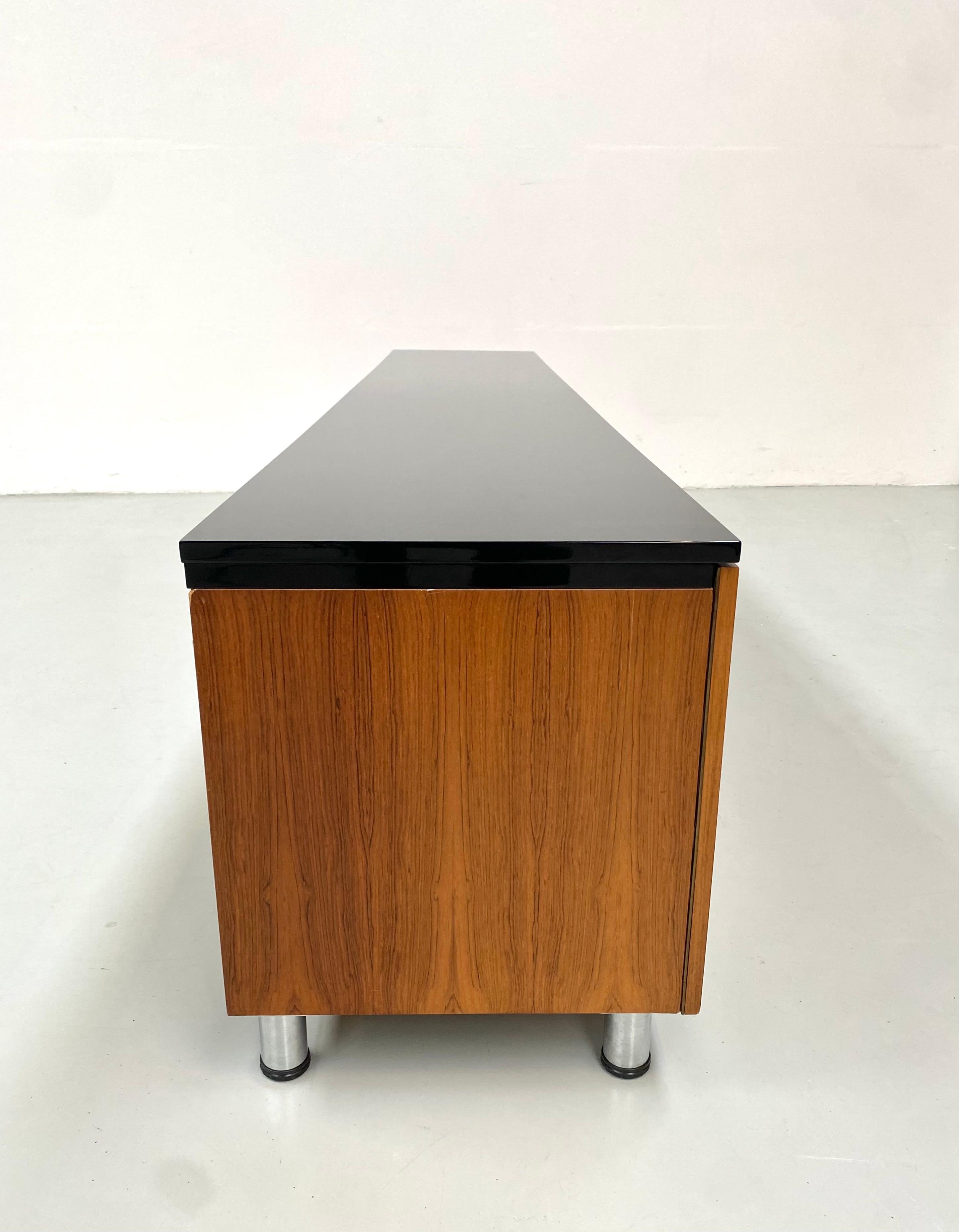 Vintage Large Danish Walnut Sideboard with Piano Black Lacquered Top, 1960s 9