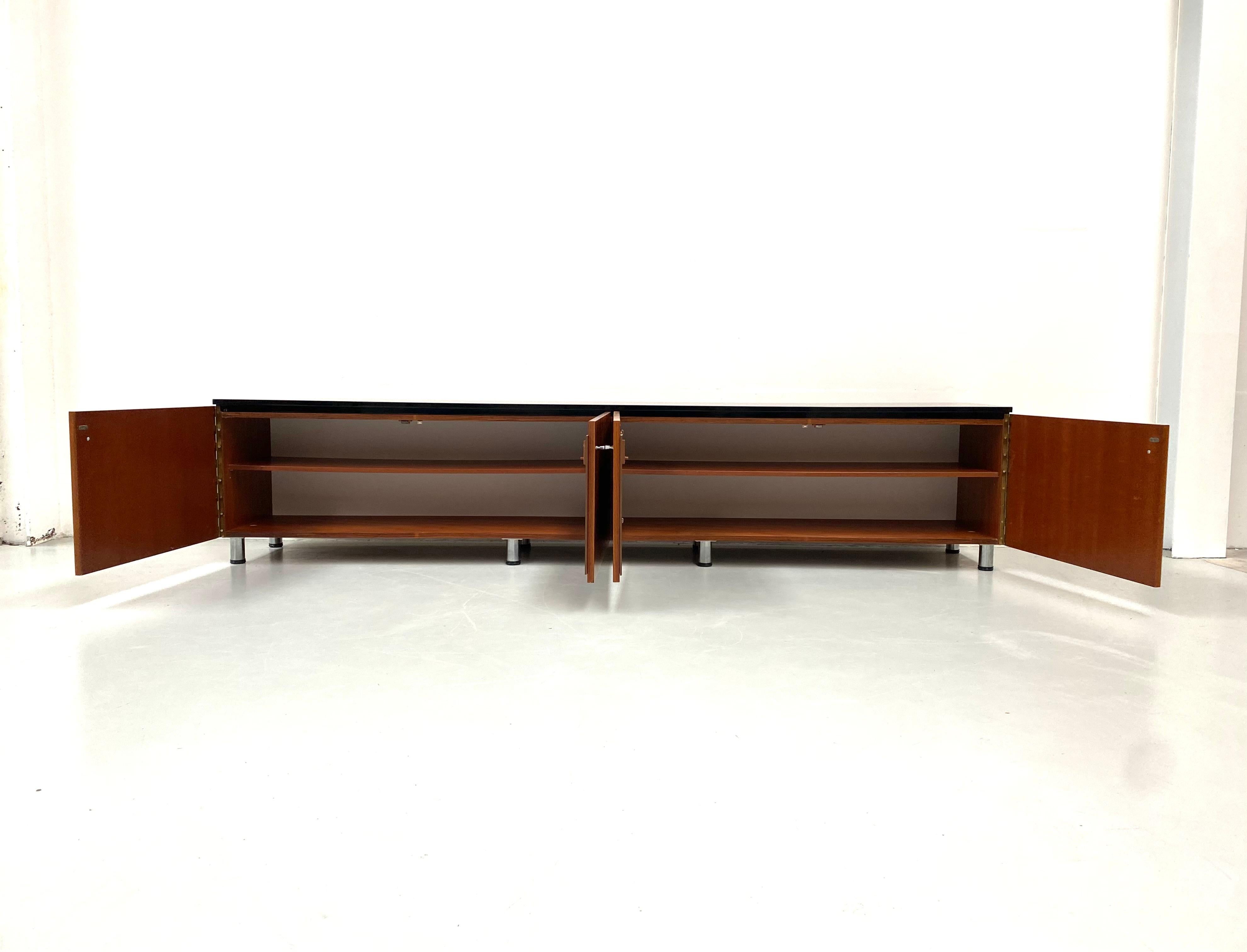 Mid-Century Modern Vintage Large Danish Walnut Sideboard with Piano Black Lacquered Top, 1960s