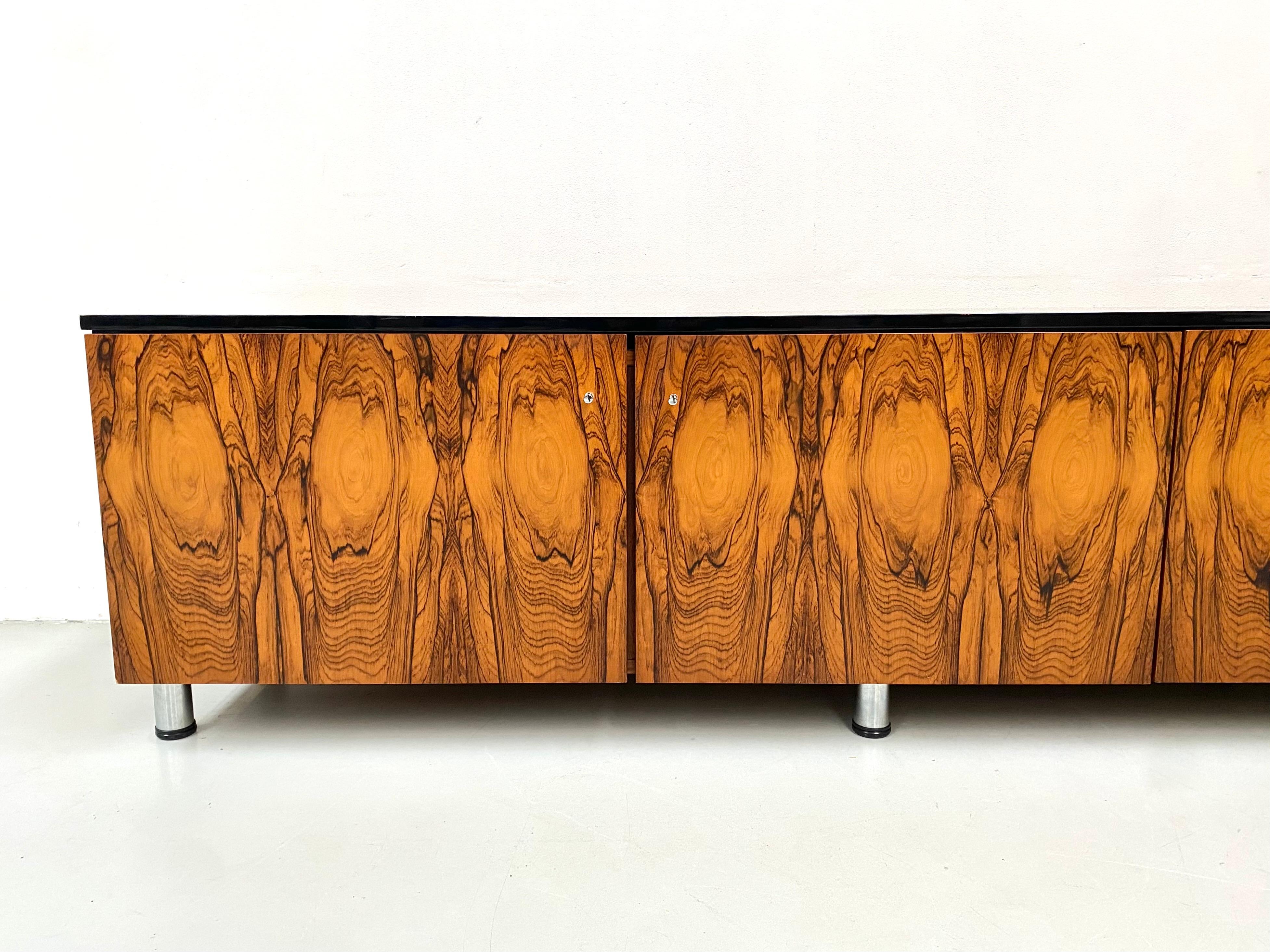 20th Century Vintage Large Danish Walnut Sideboard with Piano Black Lacquered Top, 1960s