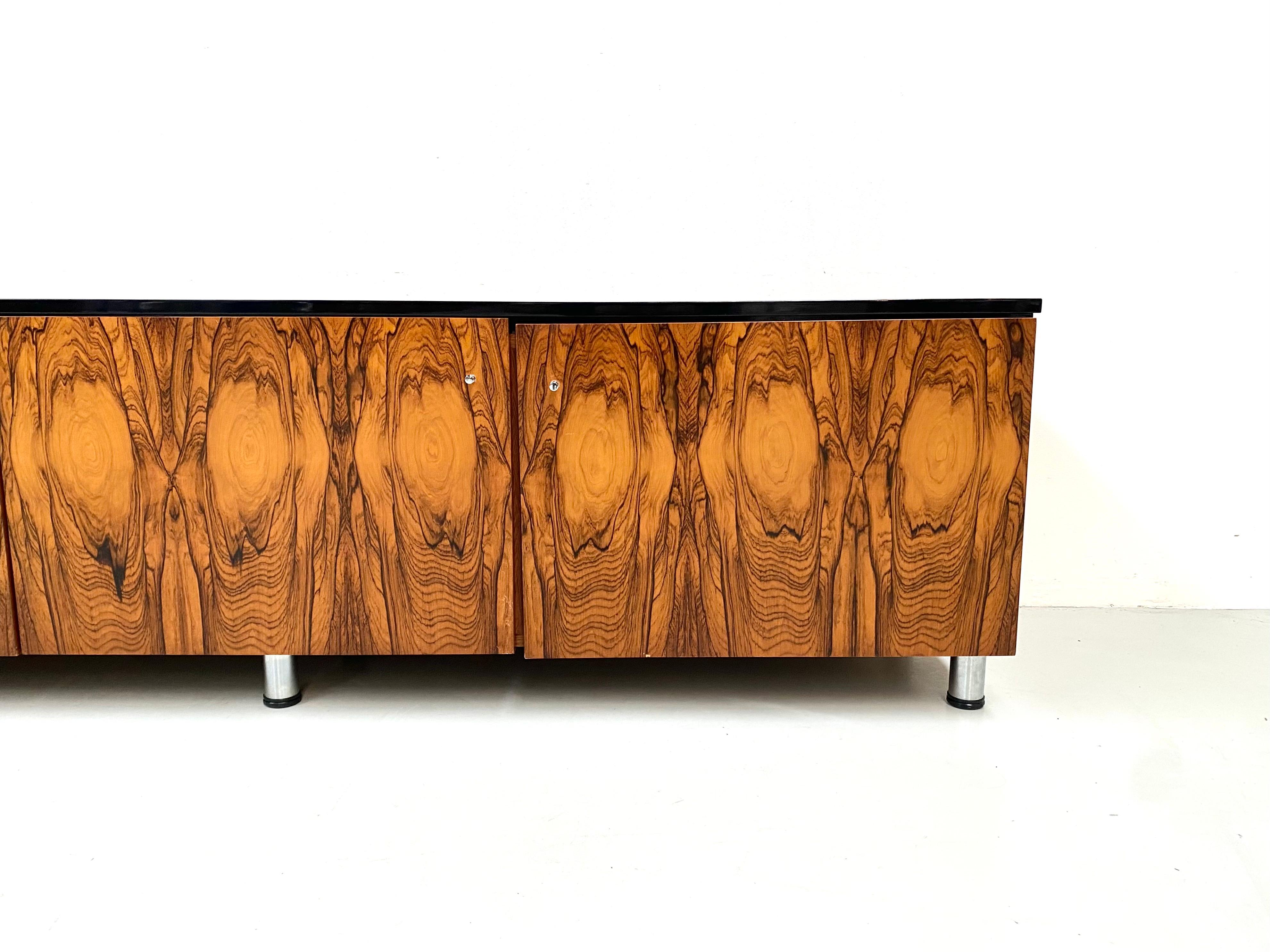 Vintage Large Danish Walnut Sideboard with Piano Black Lacquered Top, 1960s 2