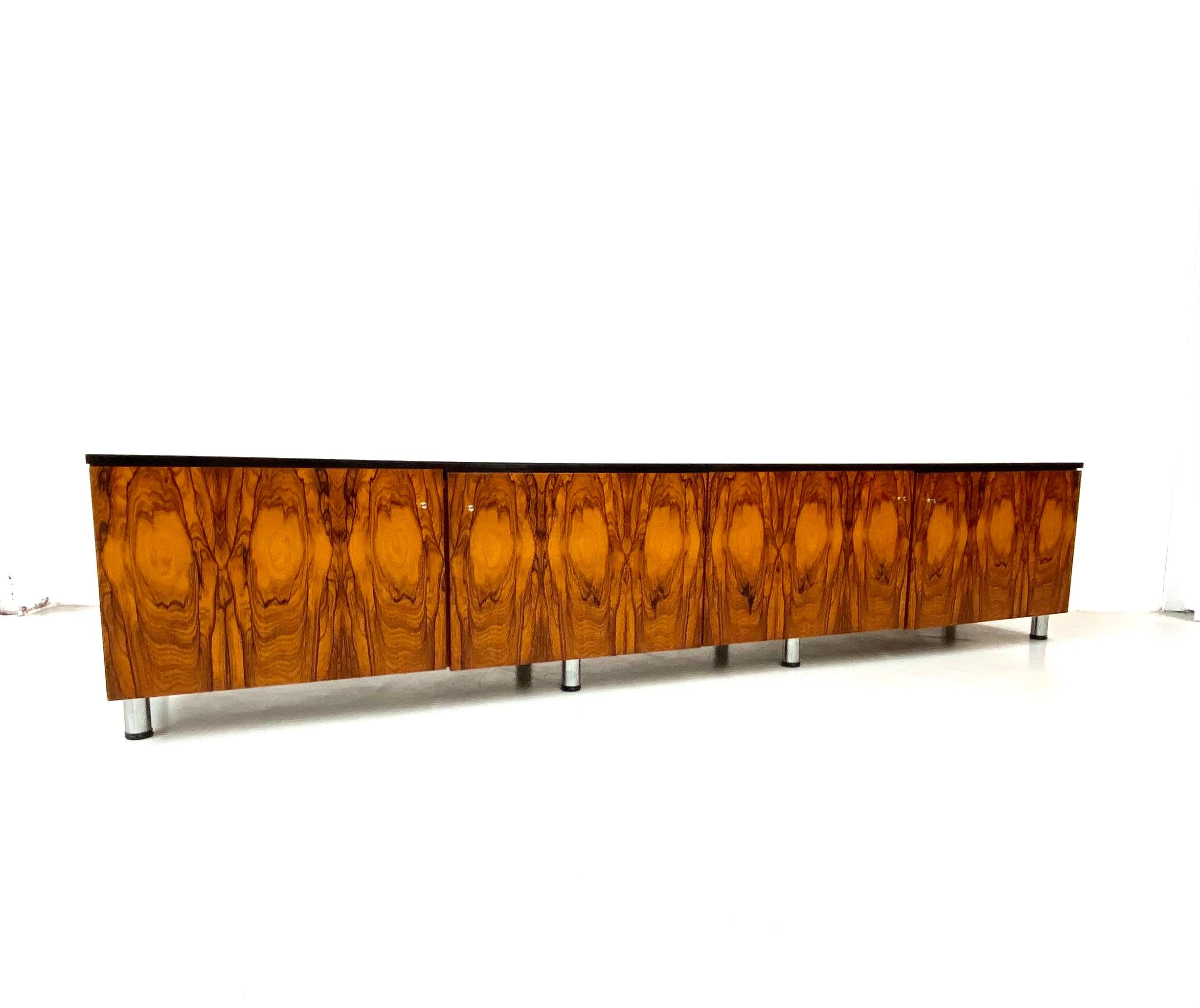 Vintage Large Danish Walnut Sideboard with Piano Black Lacquered Top, 1960s 3