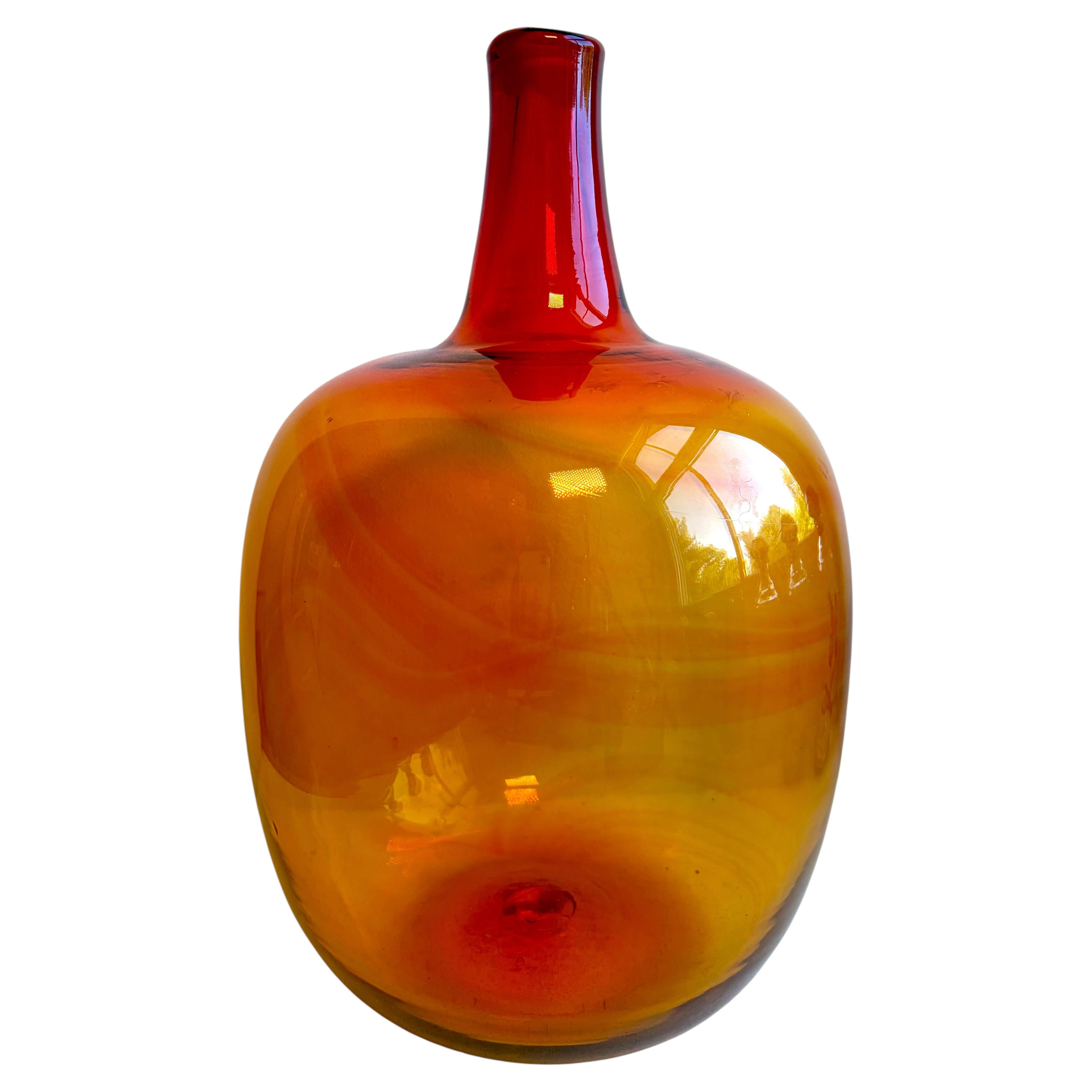 Botella o jarrón decorativo grande de color mandarina de Blenko, de los años 60