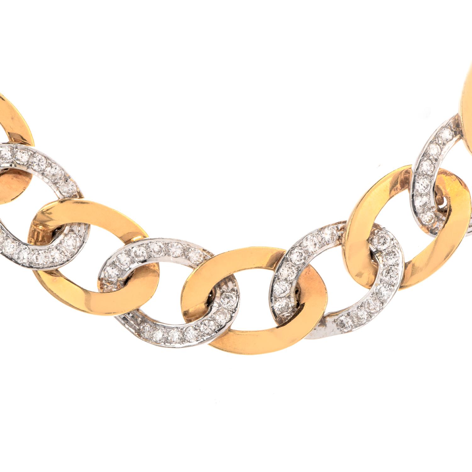 Vintage Large Diamond Curb Link 18 Karat Choker Necklace In Excellent Condition In Miami, FL