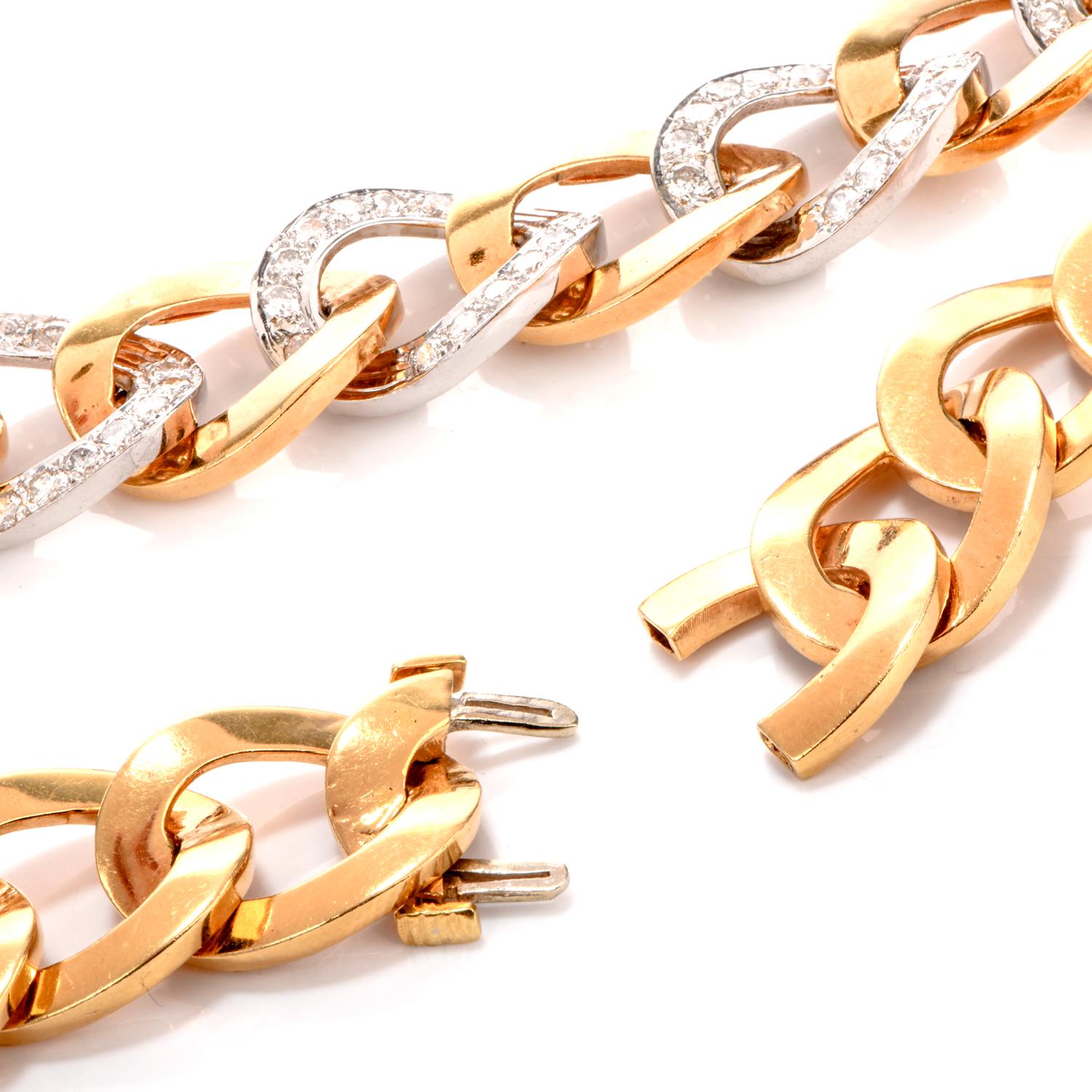 Women's or Men's Vintage Large Diamond Curb Link 18 Karat Choker Necklace