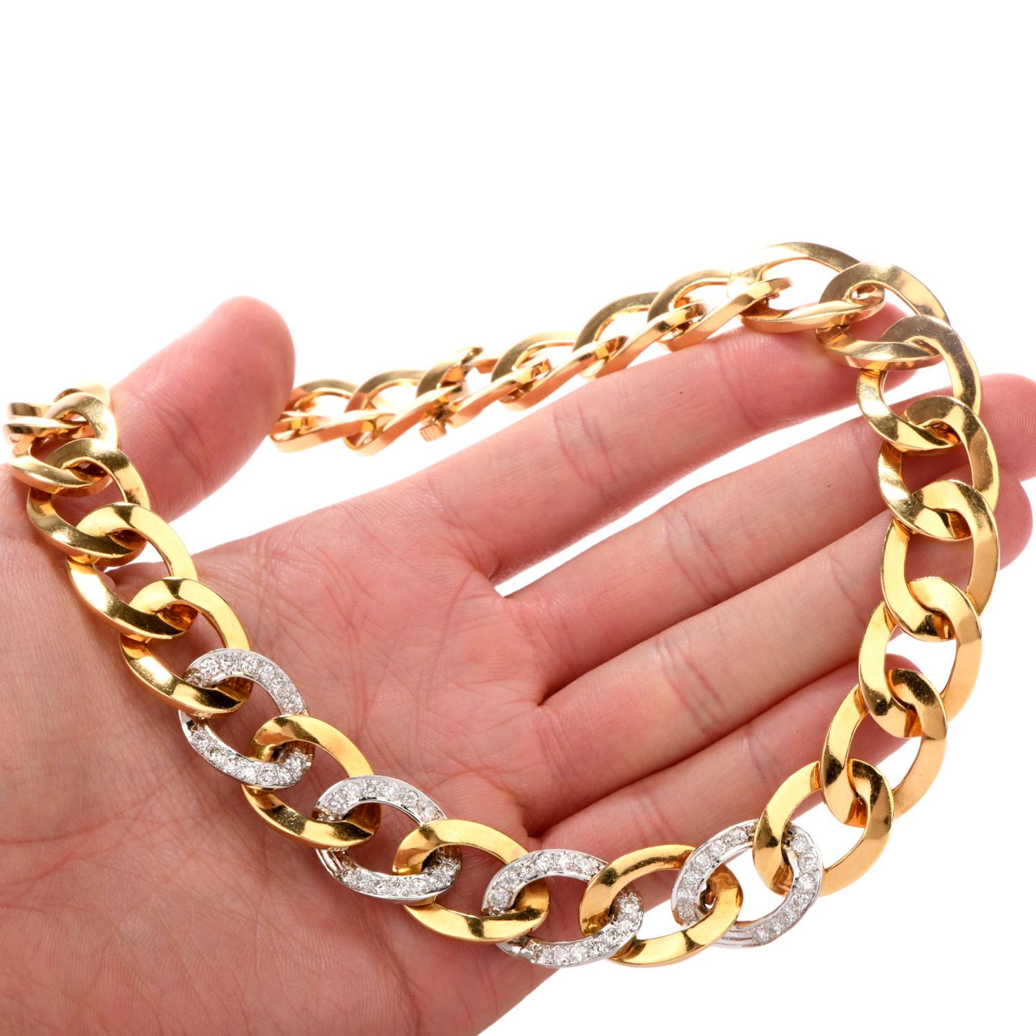 Vintage Large Diamond Curb Link 18 Karat Choker Necklace 1
