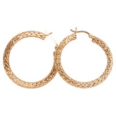 Vintage Large Diamond-Cut Mesh Hoop Earrings in 14K Yellow Gold