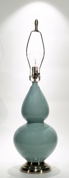 Vintage Large Double Gourd Celadon Ceramic Table Lamp