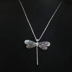 Vintage Large Dragonfly Sterling Silver Pendant Necklace 925 Italy Chain 18''