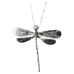 Vintage Large Dragonfly Sterling Silver Pendant Necklace 925 Italy Chain 18''