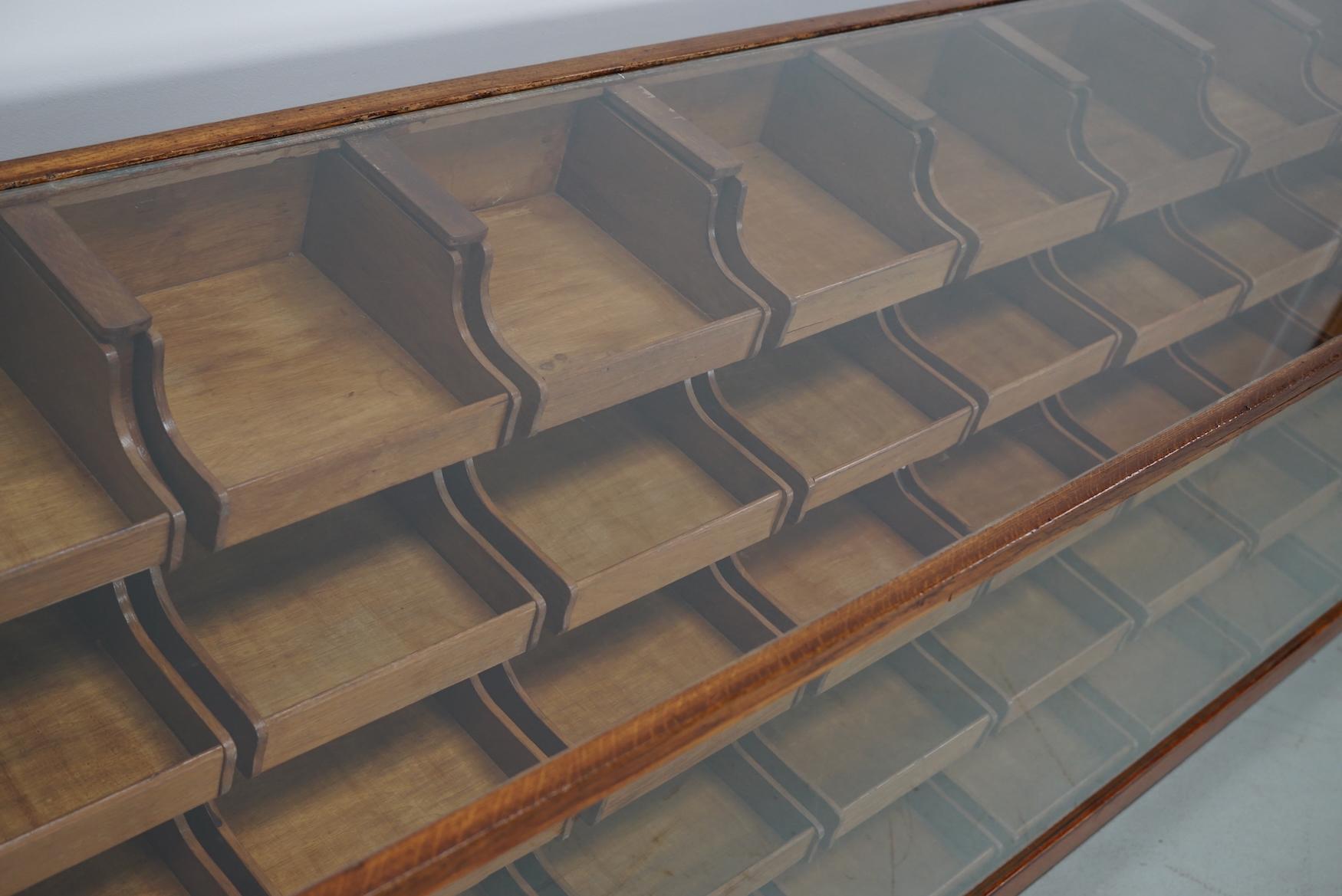 Vintage Large Dutch Oak & Glass Shop Counter Cabinet / Vitrine, Mid-Century For Sale 7