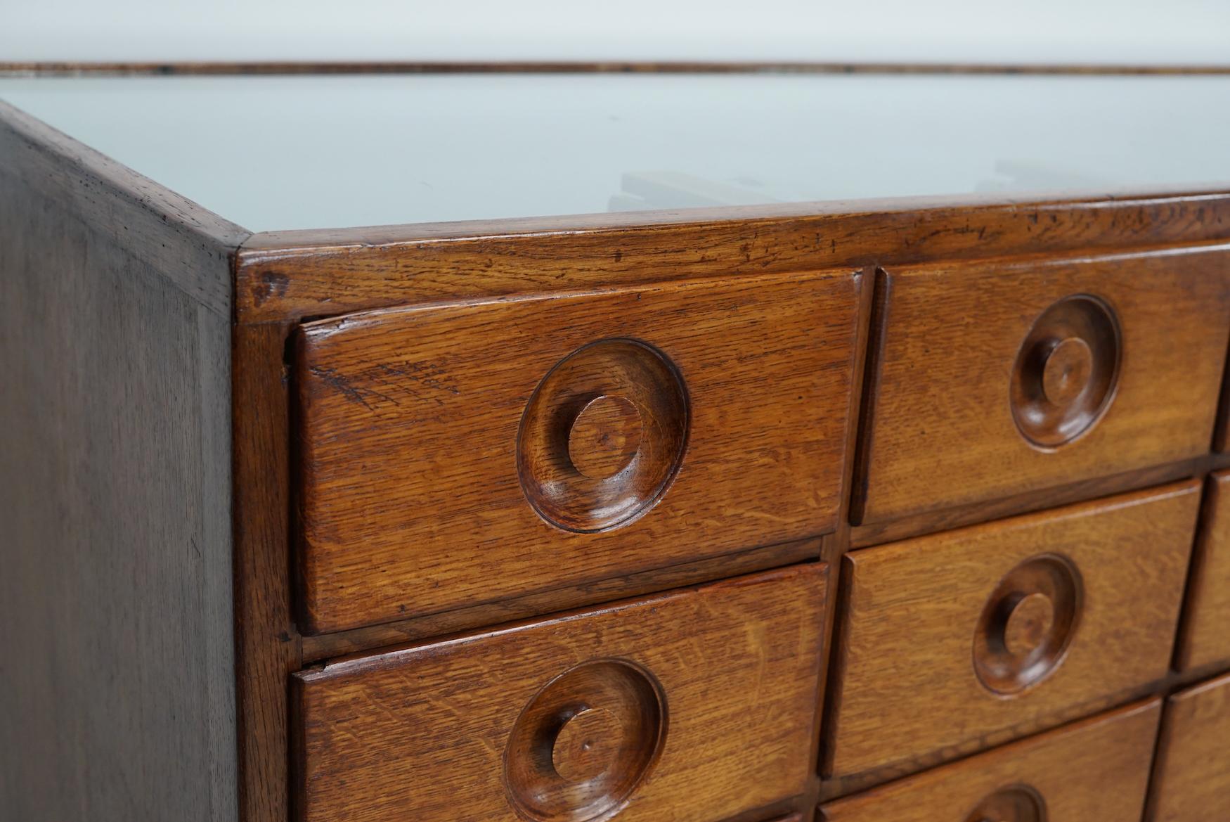 Vintage Large Dutch Oak & Glass Shop Counter Cabinet / Vitrine, Mid-Century For Sale 10