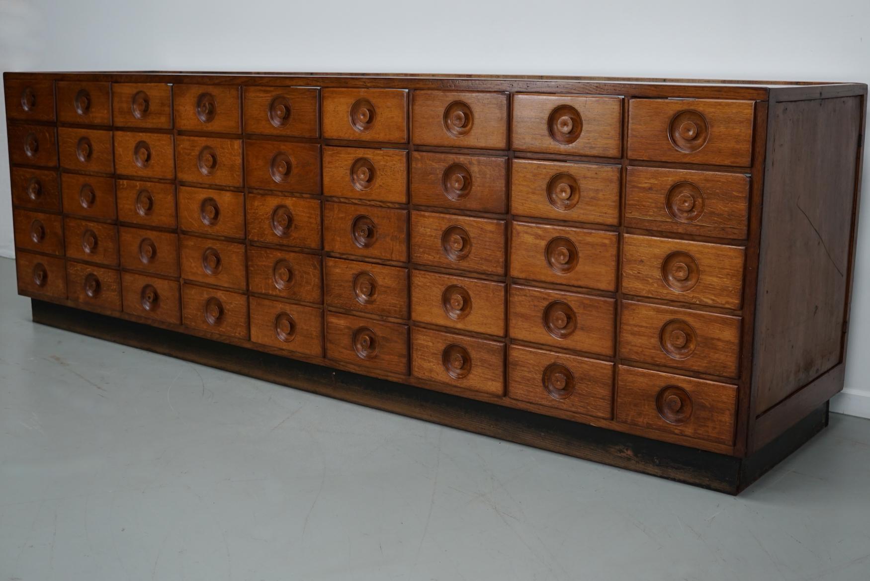 Vintage Large Dutch Oak & Glass Shop Counter Cabinet / Vitrine, Mid-Century For Sale 11