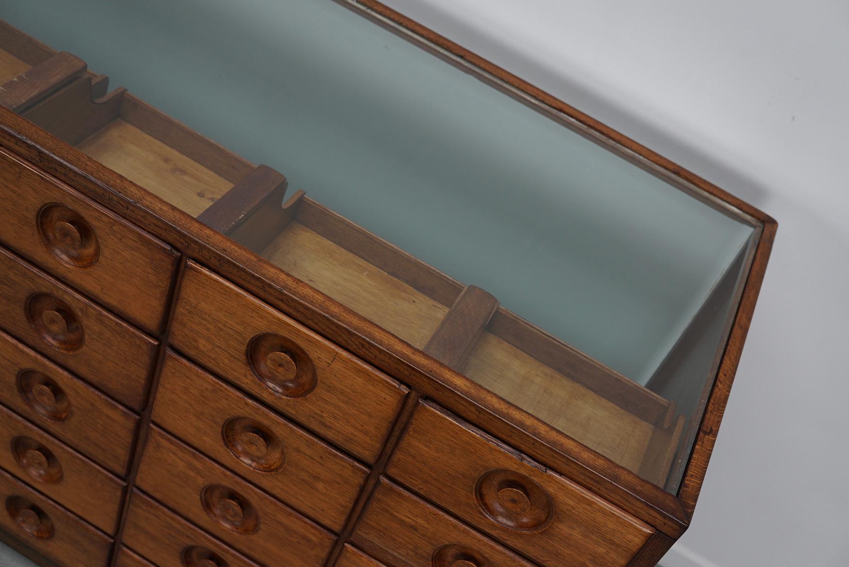 Vintage Large Dutch Oak & Glass Shop Counter Cabinet / Vitrine, Mid-Century For Sale 12