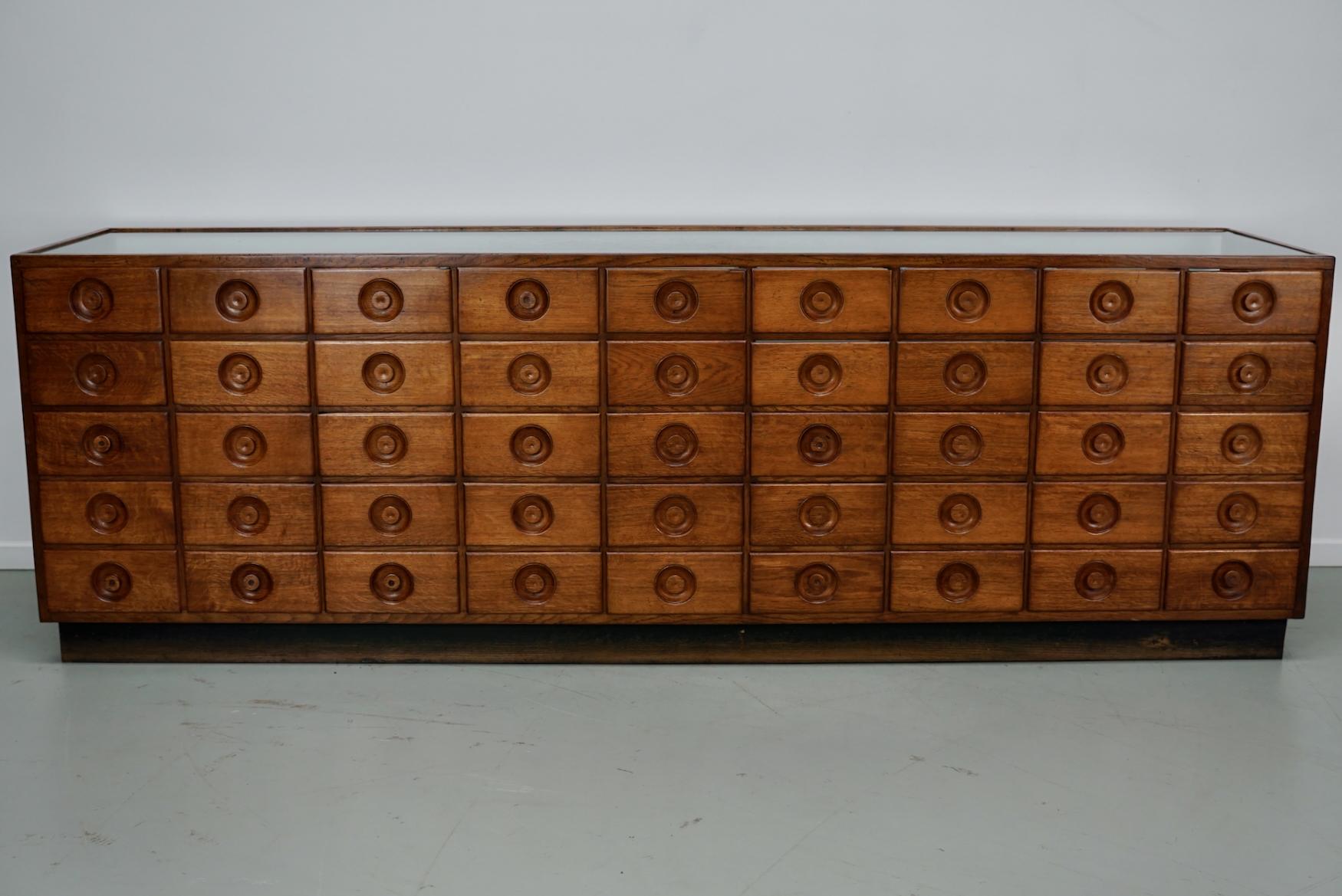 Vintage Large Dutch Oak & Glass Shop Counter Cabinet / Vitrine, Mid-Century For Sale 13