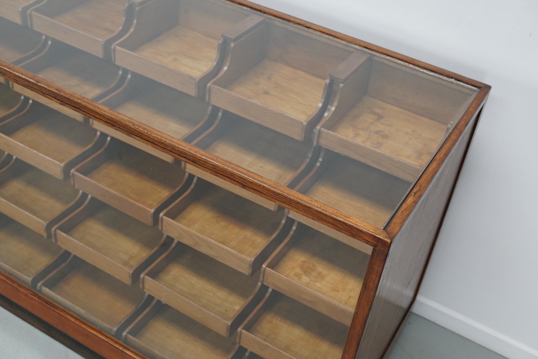 Mid-20th Century Vintage Large Dutch Oak & Glass Shop Counter Cabinet / Vitrine, Mid-Century For Sale