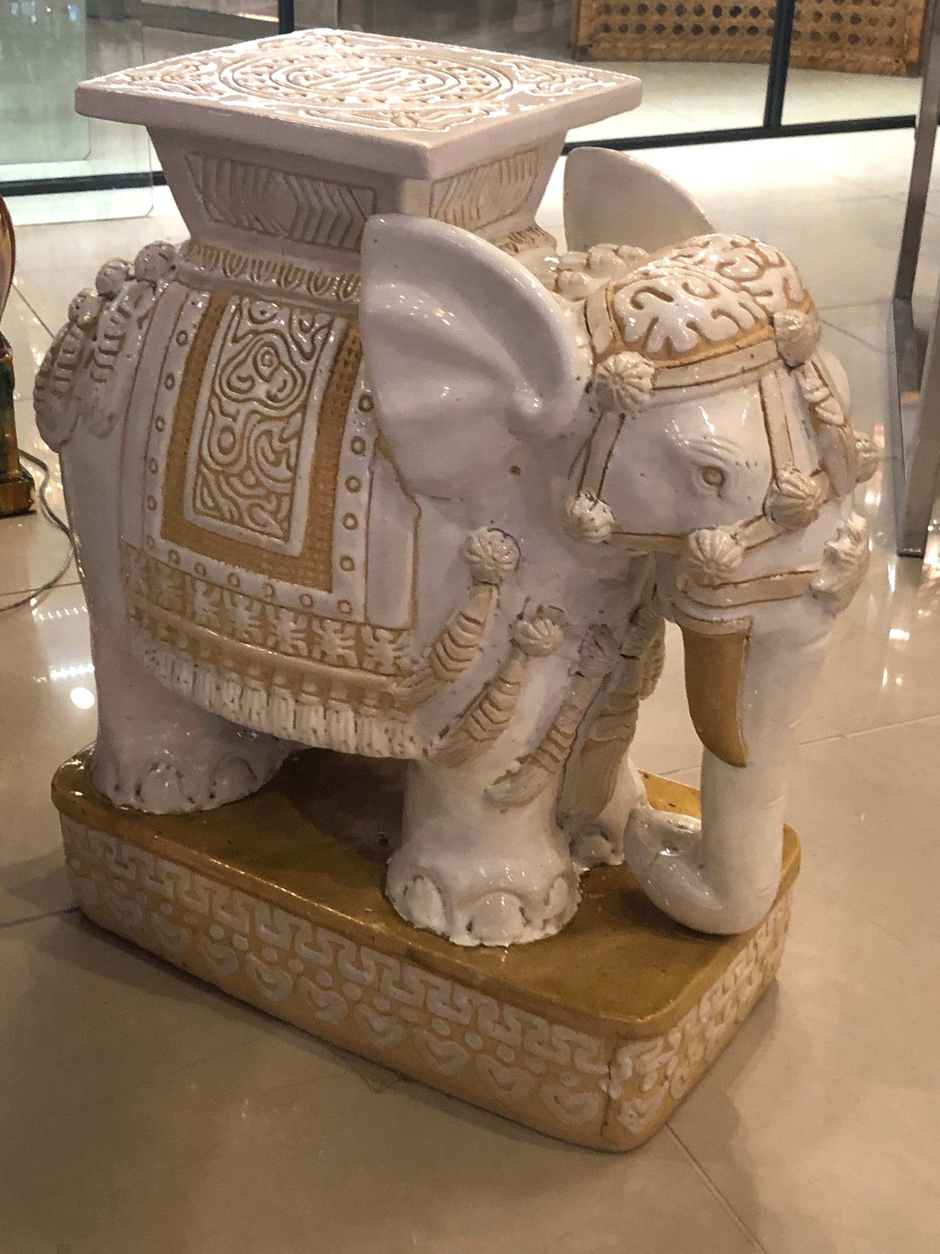 Vietnamese Vintage Large Elephant Garden Stool Stand Side Table