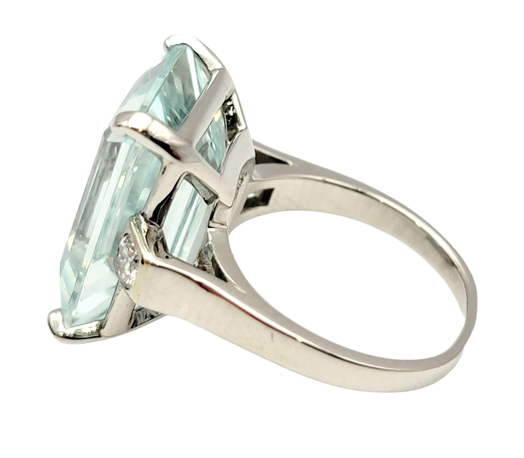 Vintage Large Emerald Cut Aquamarine and Diamond Cocktail Ring in Platinum In Good Condition In Scottsdale, AZ