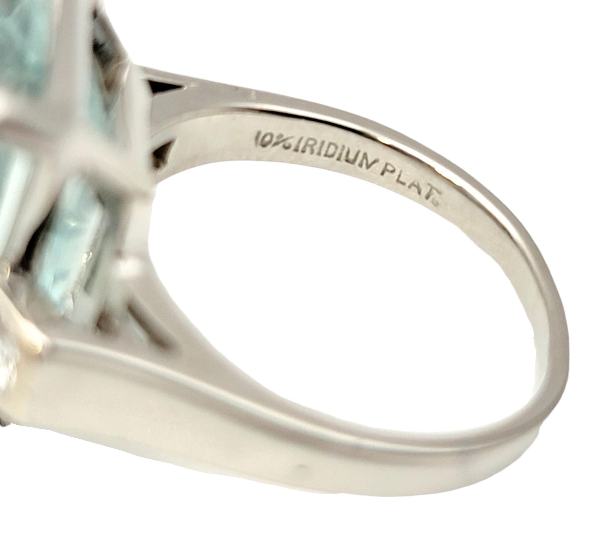 Women's Vintage Large Emerald Cut Aquamarine and Diamond Cocktail Ring in Platinum