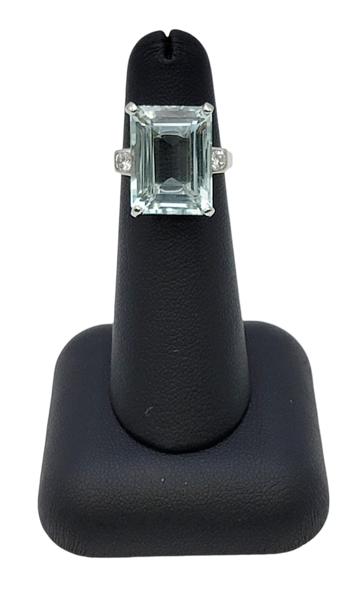 Vintage Large Emerald Cut Aquamarine and Diamond Cocktail Ring in Platinum 1