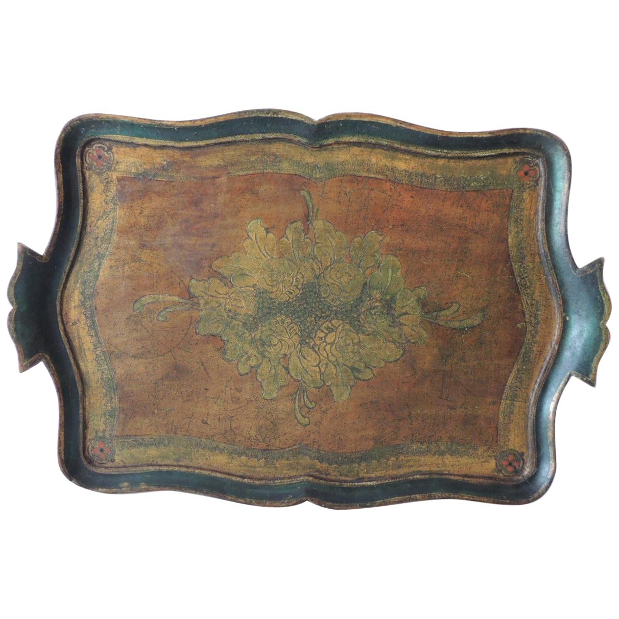 Vintage Large Emerald Green Florentine Tray with Handles