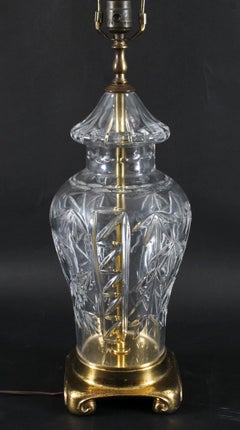 Vintage Large English Cut Glass Table Lamp Late 20th Century
