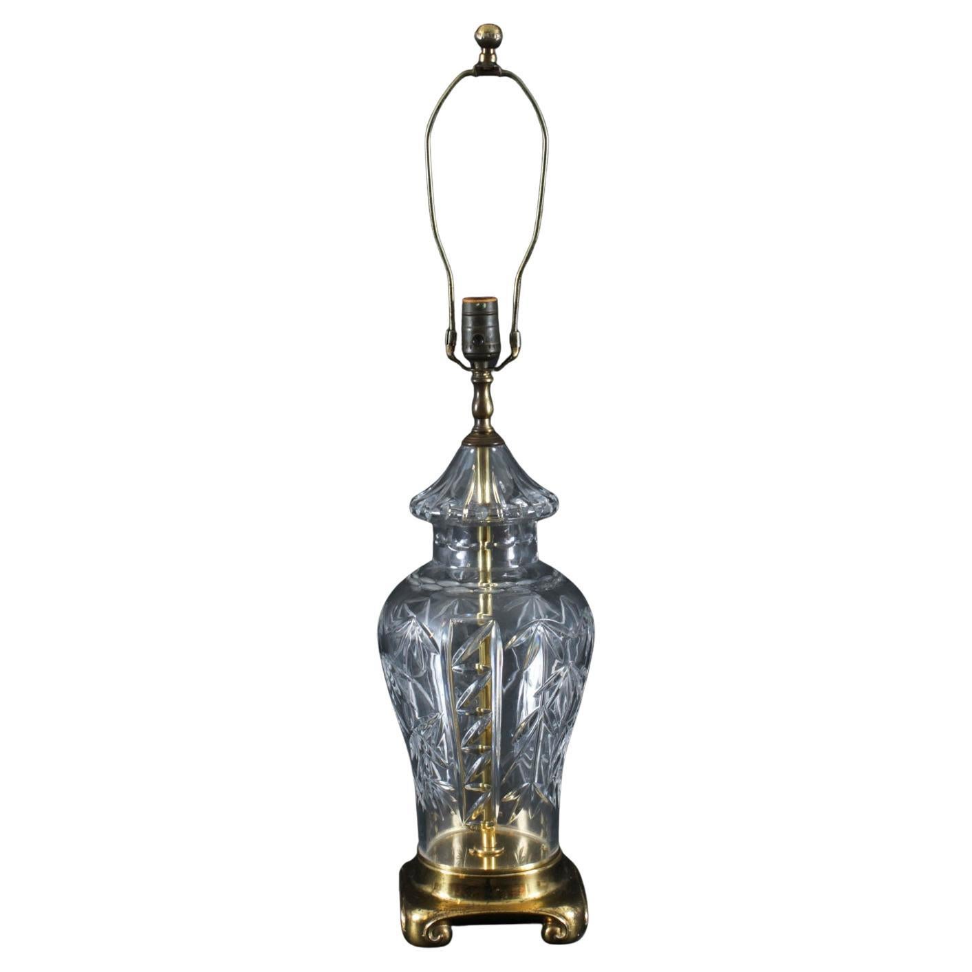Vintage Large English Cut Glass Table Lamp Late 20th Century