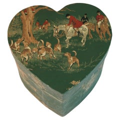 Vintage Large  English Equestrian Foxhunt decorative Heart Shaped Box