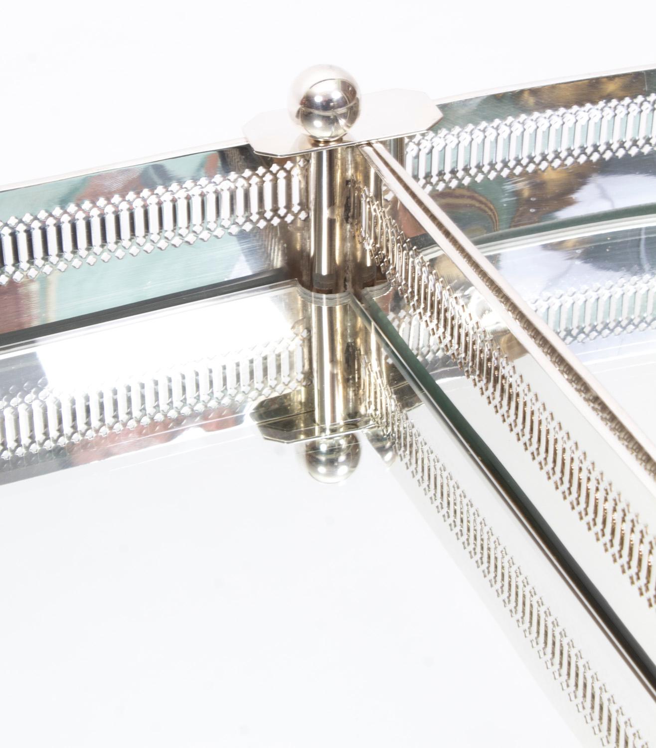 Late 20th Century Vintage Large English Silver Plated 3 Piece Plateau Surtout de Table 20th C