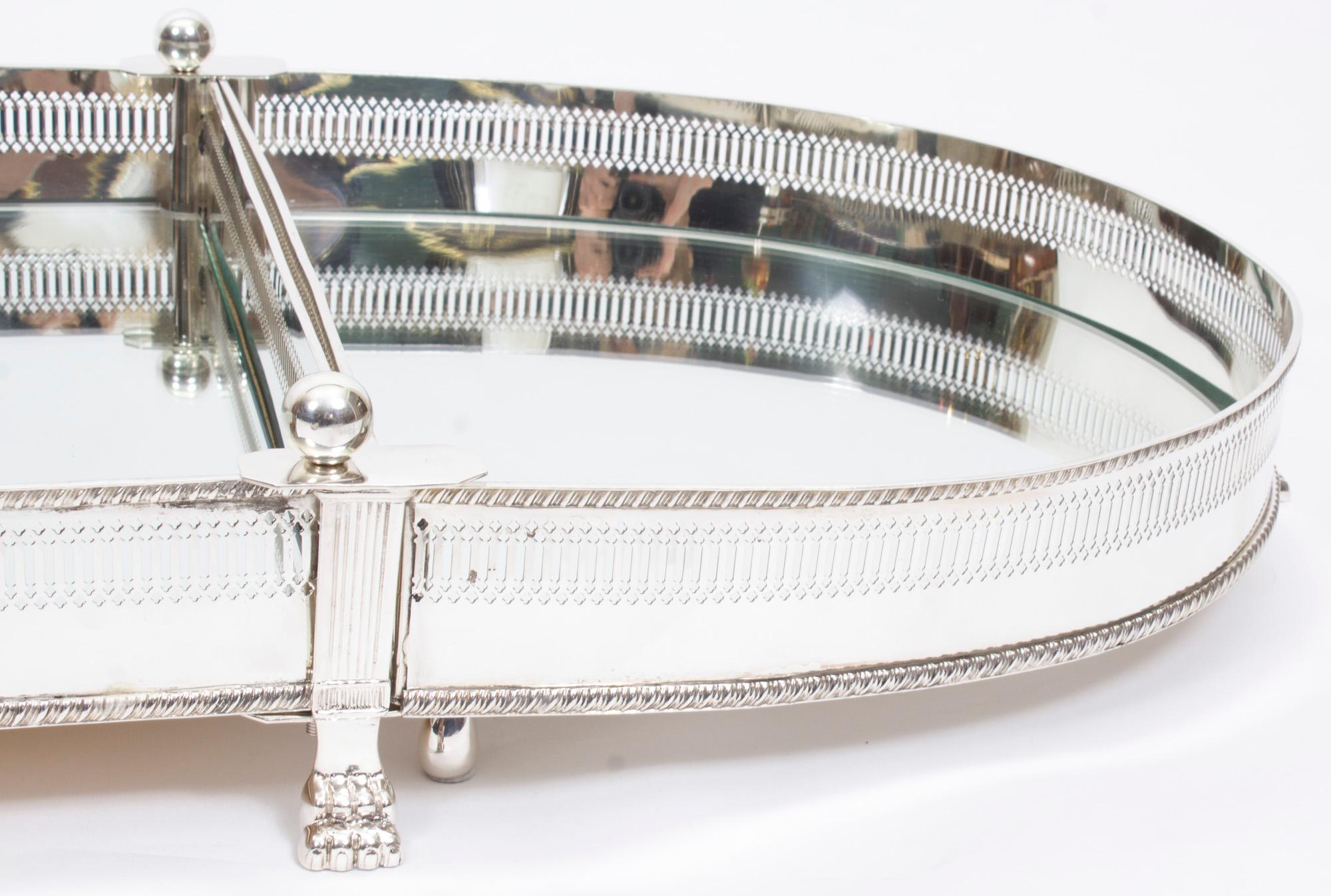 Vintage Large English Silver Plated 3 Piece Plateau Surtout de Table 20th C 4